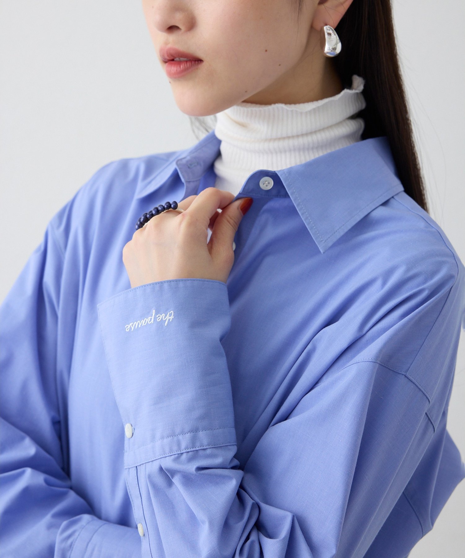 Whim Gazette 【THE PAUSE】刺繍シャツ ウィム ガゼット トップス シャツ・ブラウス ブルー ホワイト