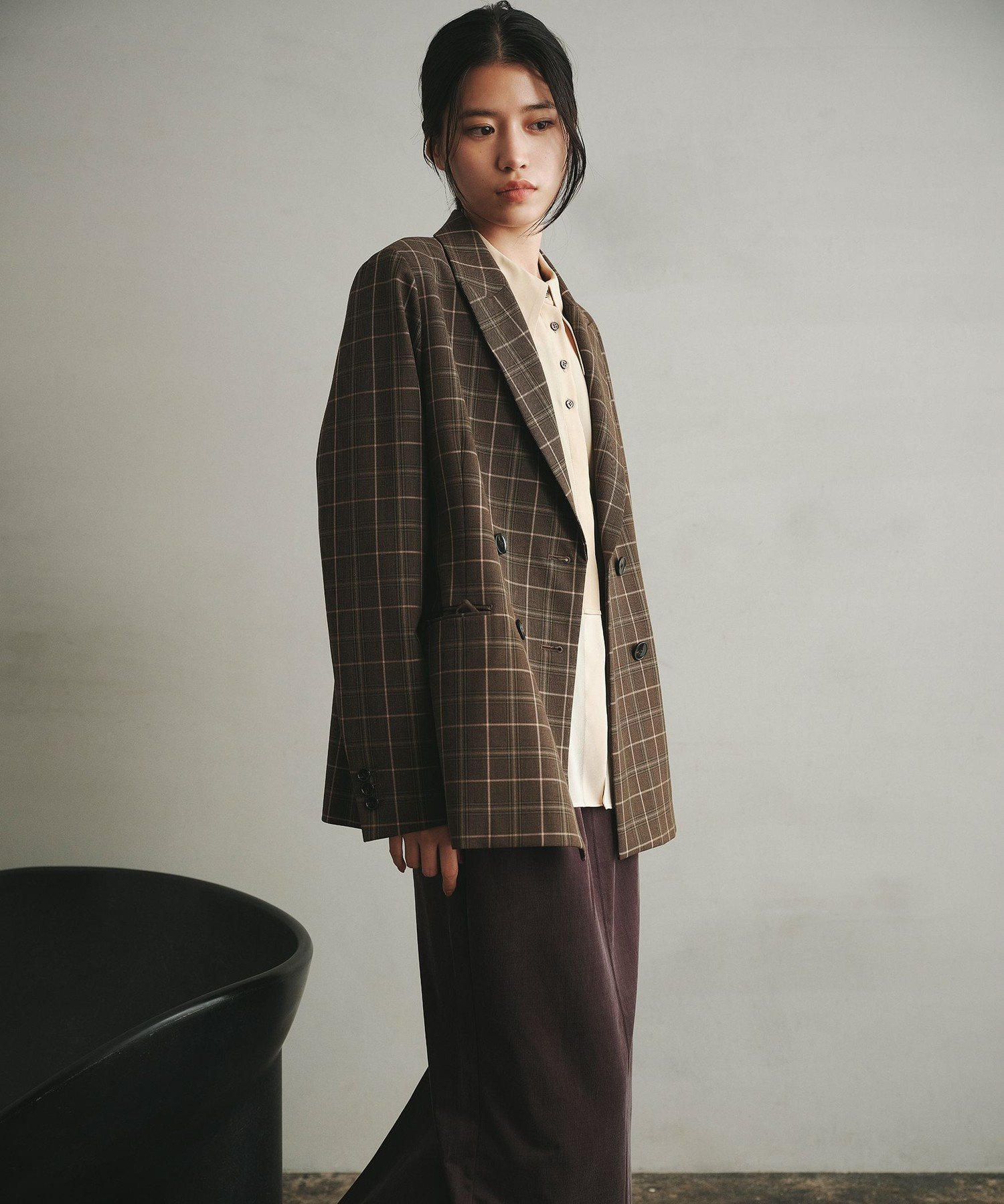 ＜EMMEL REFINES＞EM タータンチェック Wボタン ジャケット ユナイテッドアローズ グリーンレーベルリラクシング ジャケット・アウター テーラードジャケット・ブレザー ブラウン ベージュ
