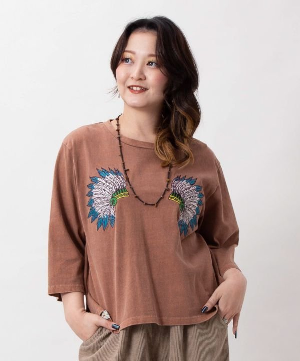 チャイハネ 【チャイハネ】ピグネイTシャツ アミナコレクション トップス カットソー・Tシャツ ブラウン ホワイト カーキグリーン