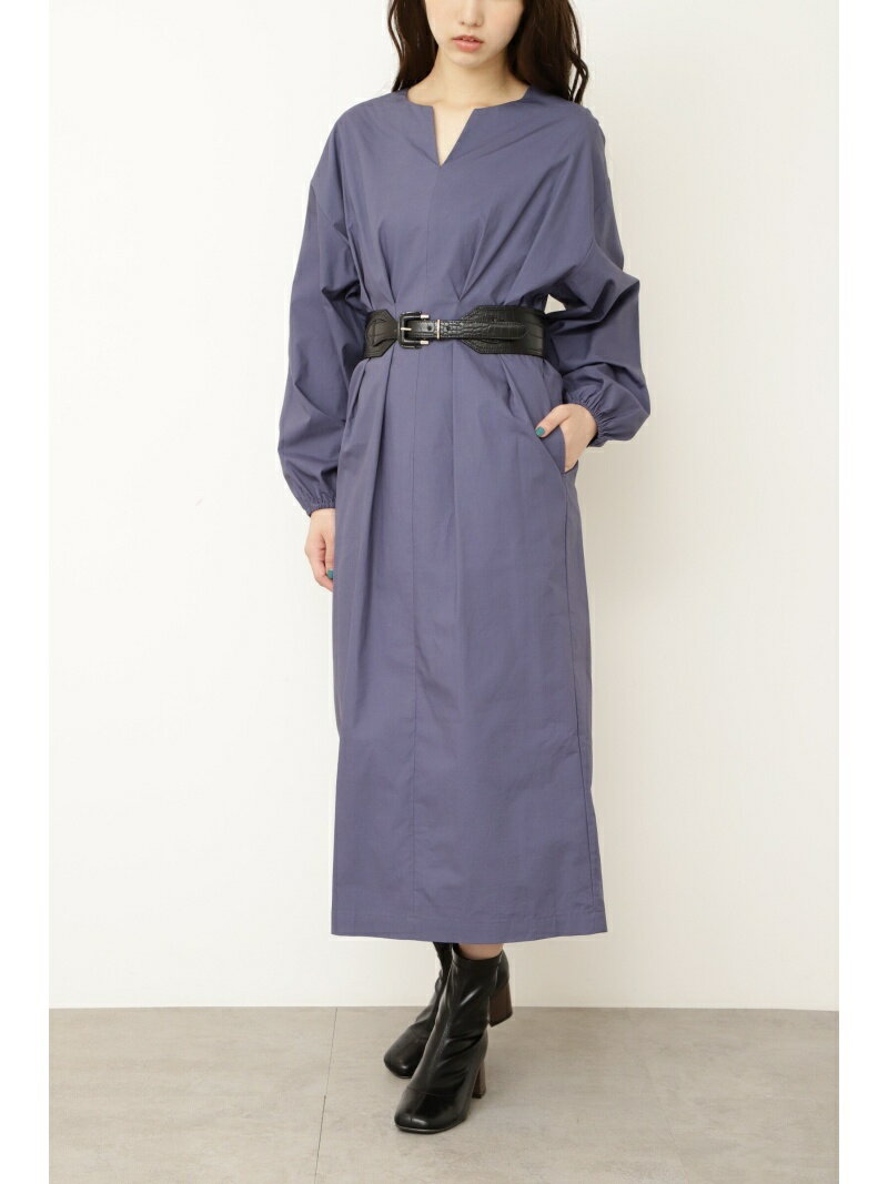 【SALE／70%OFF】FREE'S MART ◆ウエストタックキーネックワンピース フリーズ マート ワンピース・ドレス ワンピース ブルー ブラウン ベージュ