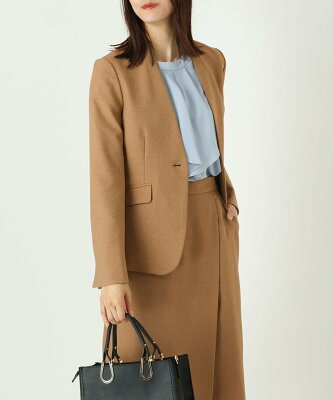 【SALE/30%OFF】a.v.v 【洗える/セットアップ対応】杢調ウールライクノーカラージャケット【LANATEC】 アー・ヴェ・ヴェ ジャケット・アウター ノーカラージャケット ブラウン ブラック【送料無料】