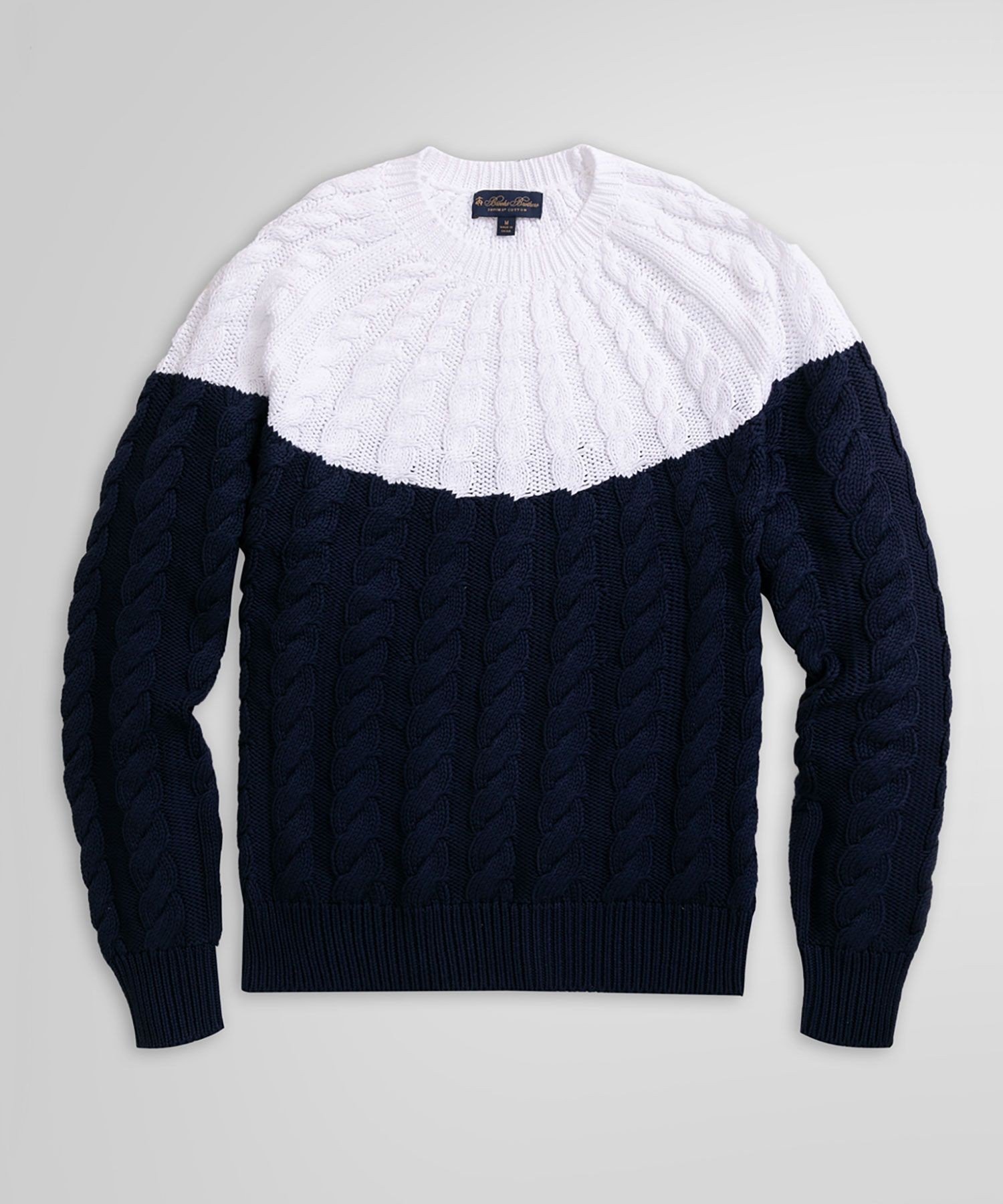 【SALE／30%OFF】BROOKS BROTHERS (M)コットン ヨークカラーブロック ケーブル クルーネックセーター ブルックス ブラザーズ トップス ニット ネイビー【送料無料】のサムネイル