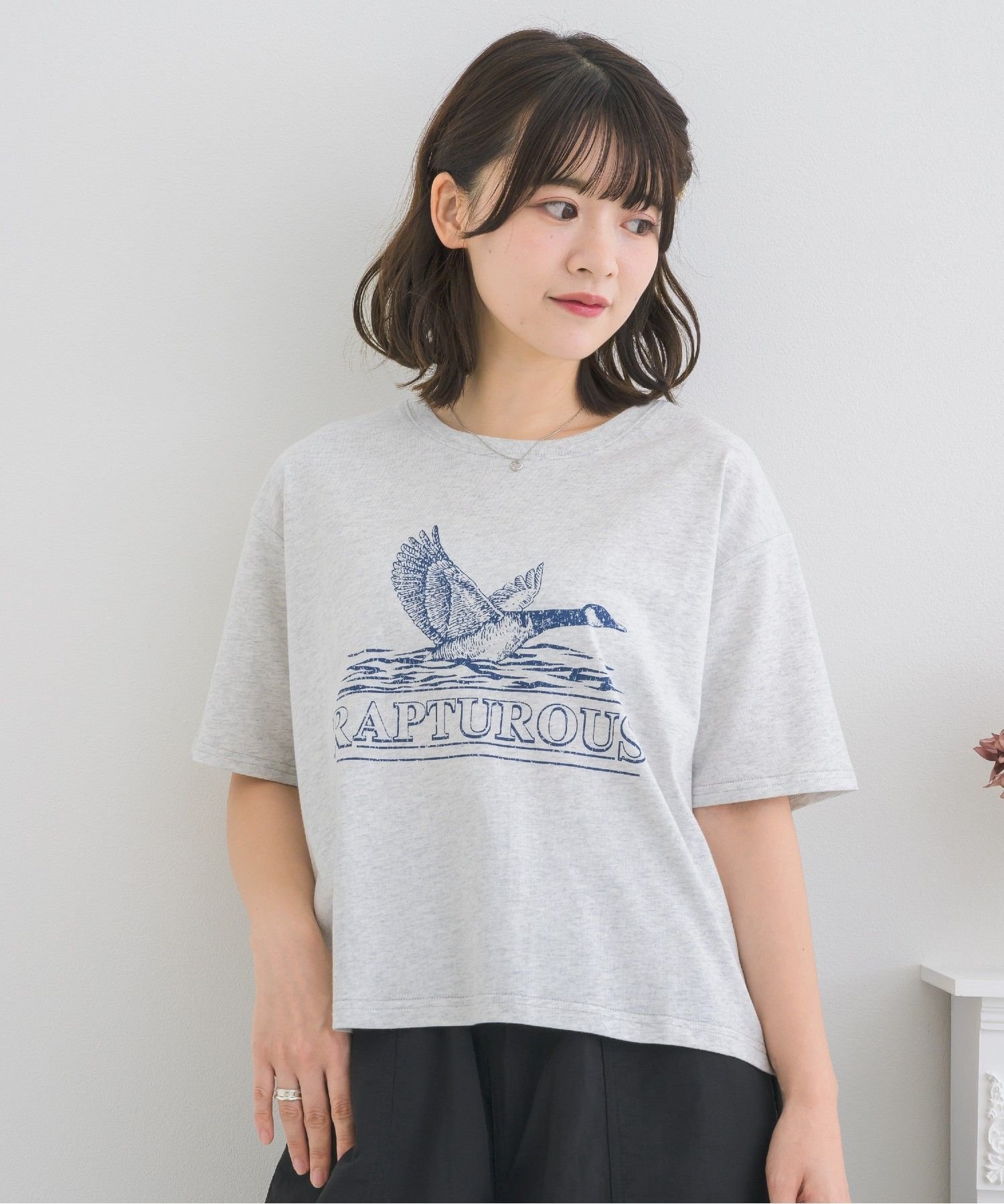 【SALE／38%OFF】ems excite かすれプリントTEE レトロガール トップス その他のトップス グレー グリーン