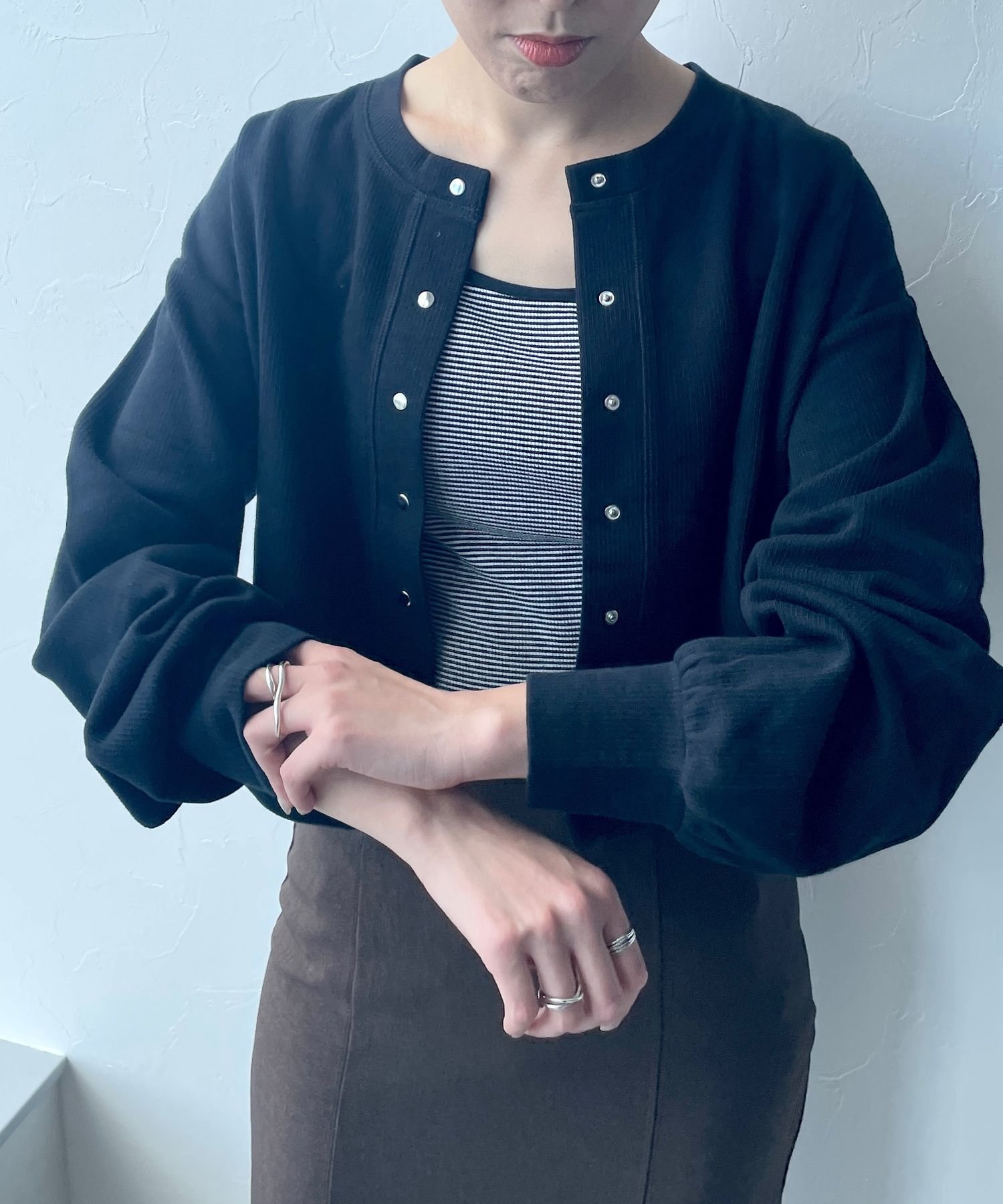 【SALE／50%OFF】LOWRYS FARM (W)スナップボタンカットCDLS ローリーズファーム トップス カーディガン ブラック グリーン グレー ベージュのサムネイル