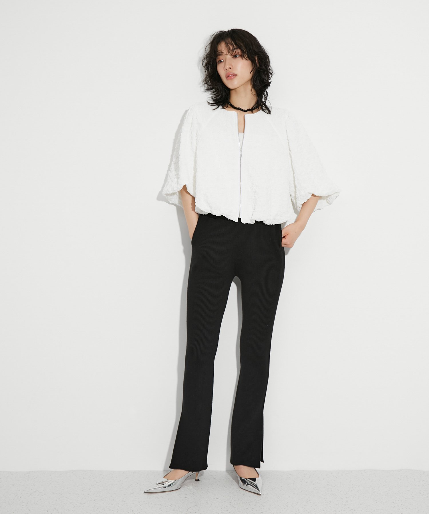 【SALE／70%OFF】ADAM ET ROPE' FEMME 【サステナブル】3Dニットリブニットパンツ アダムエロペ パンツ その他のパンツ ブラック ホワイト【送料無料】