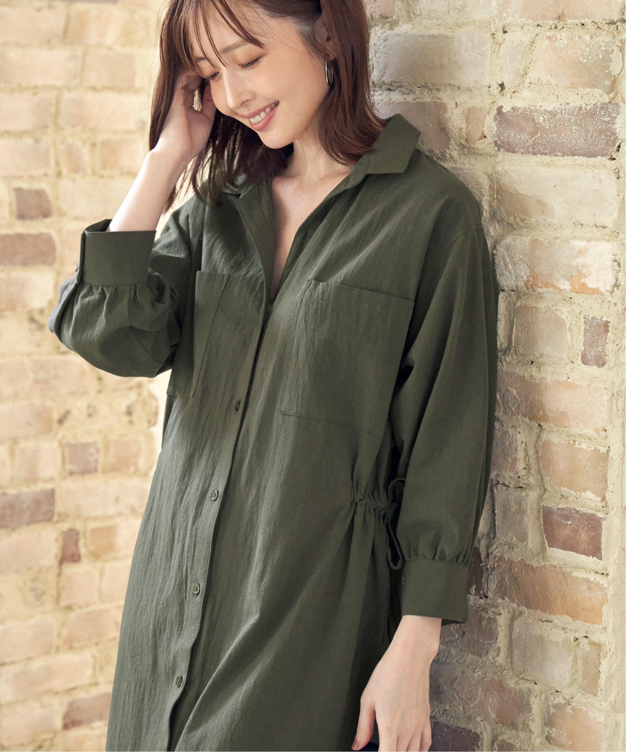 【SALE／20%OFF】ikka 【親子おそろい】スキッパーシャツワンピース イッカ ワンピース・ドレス シャツワンピース グリーン ブルー【送料無料】