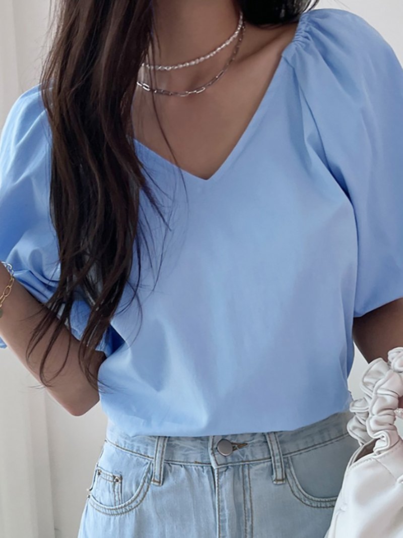 Doux Belle トップス カットソー Vネック ドゥー・ベル トップス カットソー・Tシャツ ホワイト ブルー【送料無料】