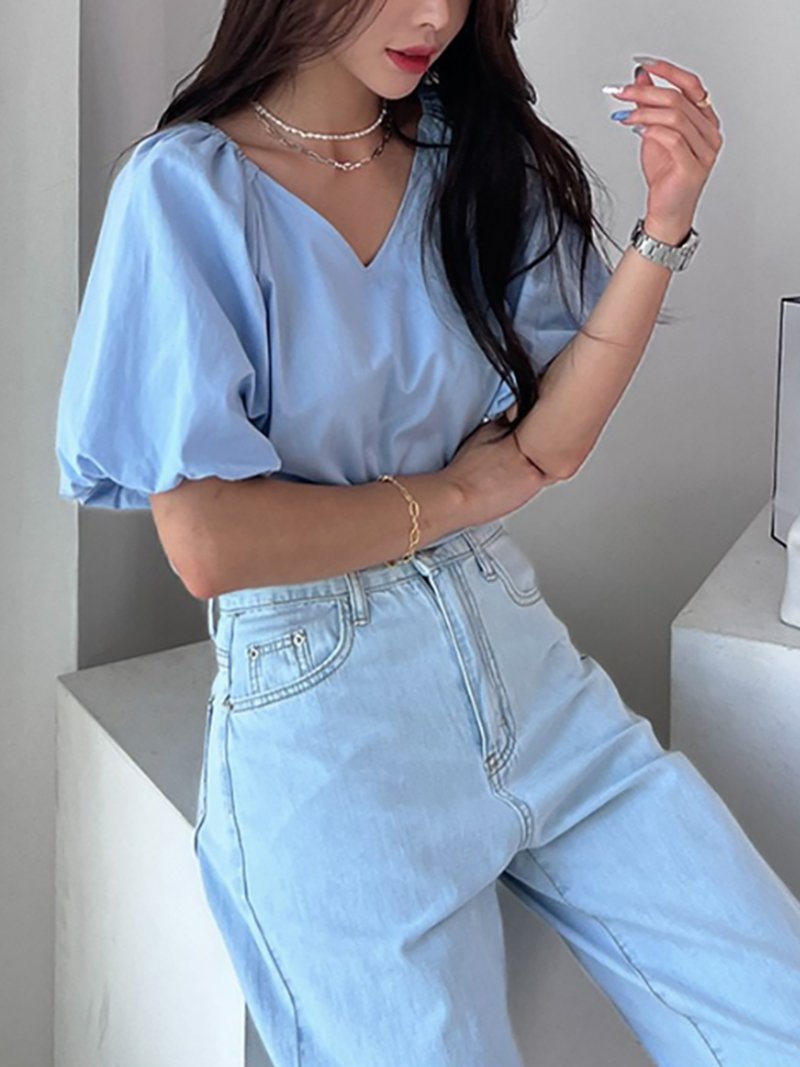 Doux Belle トップス カットソー Vネック ドゥー・ベル トップス カットソー・Tシャツ ホワイト ブルー【送料無料】