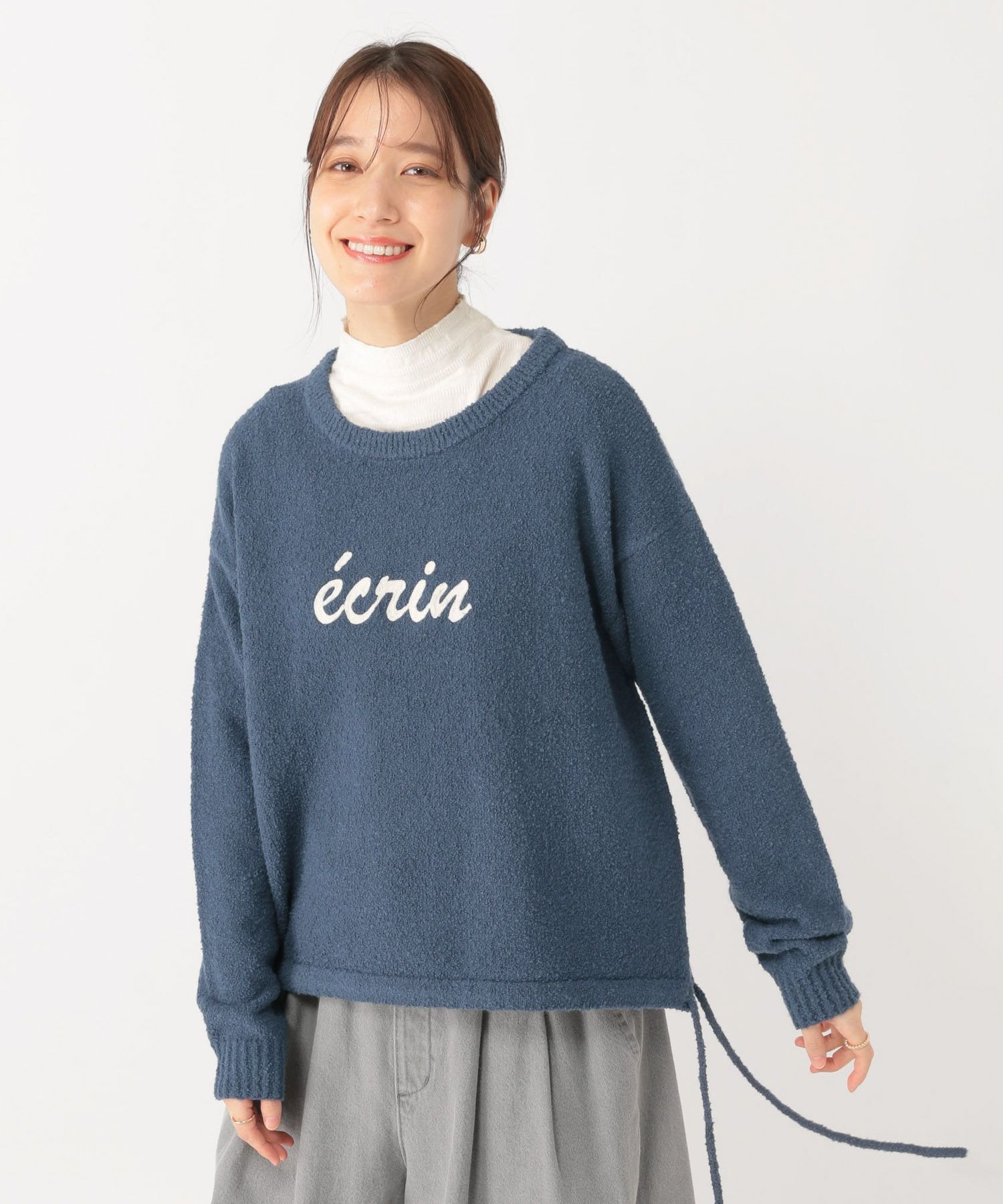 studio CLIP ロゴ刺繍ドロストプルオーバー スタディオクリップ トップス ニット ホワイト ネイビー グレー