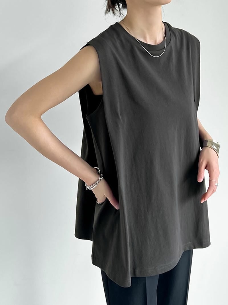 Re:EDIT コットンショルダータックノースリーブT リエディ トップス カットソー・Tシャツ グレー ホワイト ブラック stylife-15117324 Rakuten Fashion サンプル画像3