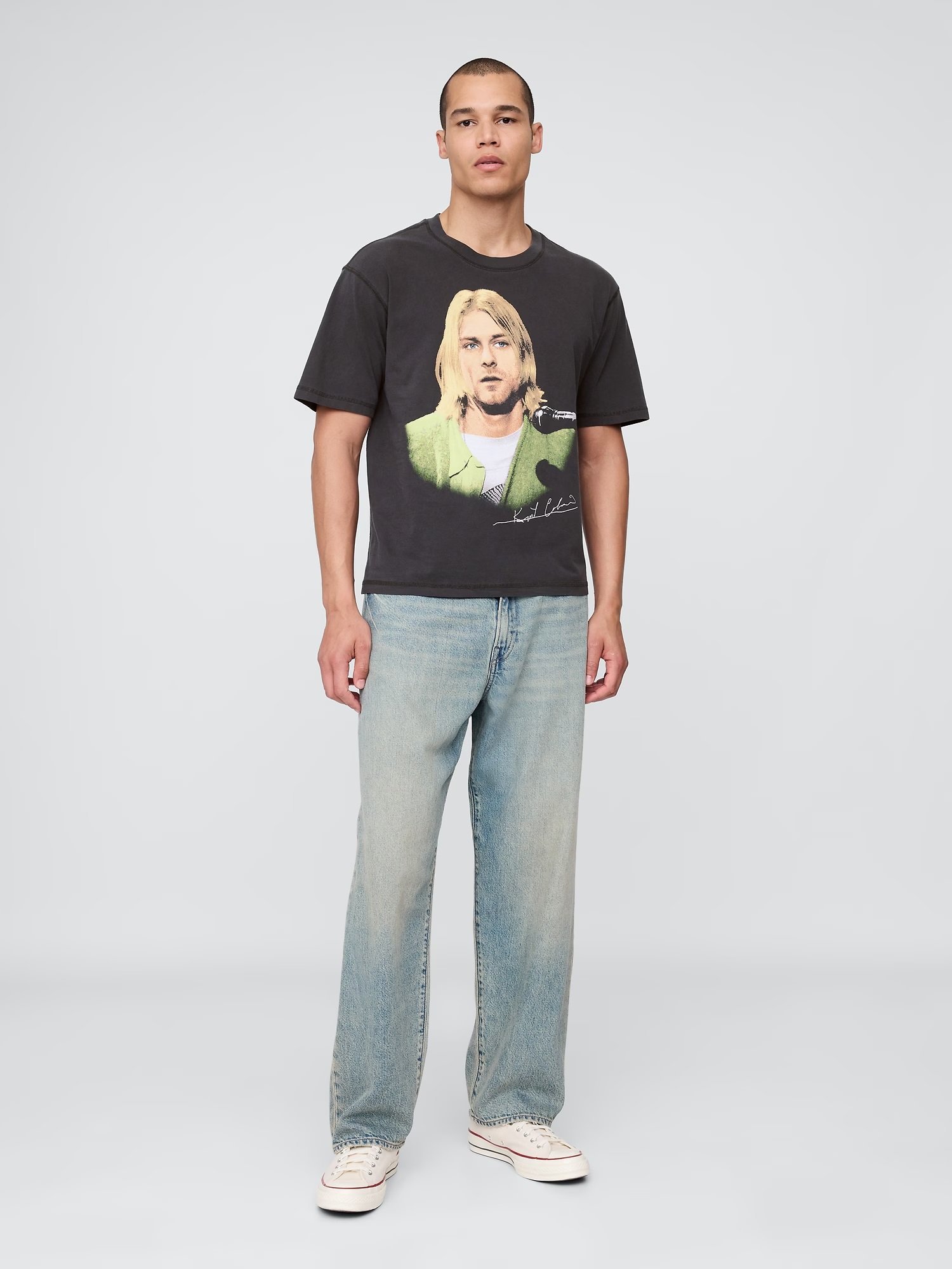 GAP (U)■カート・コバーン リラックス クロップド グラフィックTシャツ/Kurt Cobain ギャップ トップス カットソー・Tシャツ グレー【送料無料】