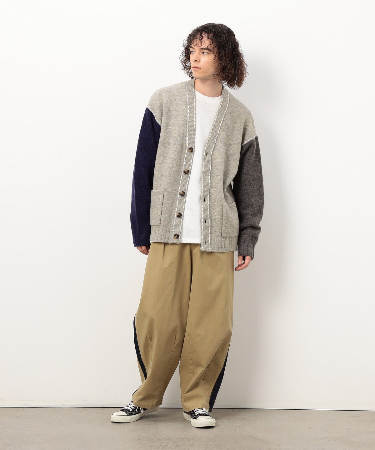 Purple&Yellow ストレッチツイル ワイドテーパード ラインパンツ コムサイズム パンツ その他のパンツ カーキグリーン ブラウン【送料無料】