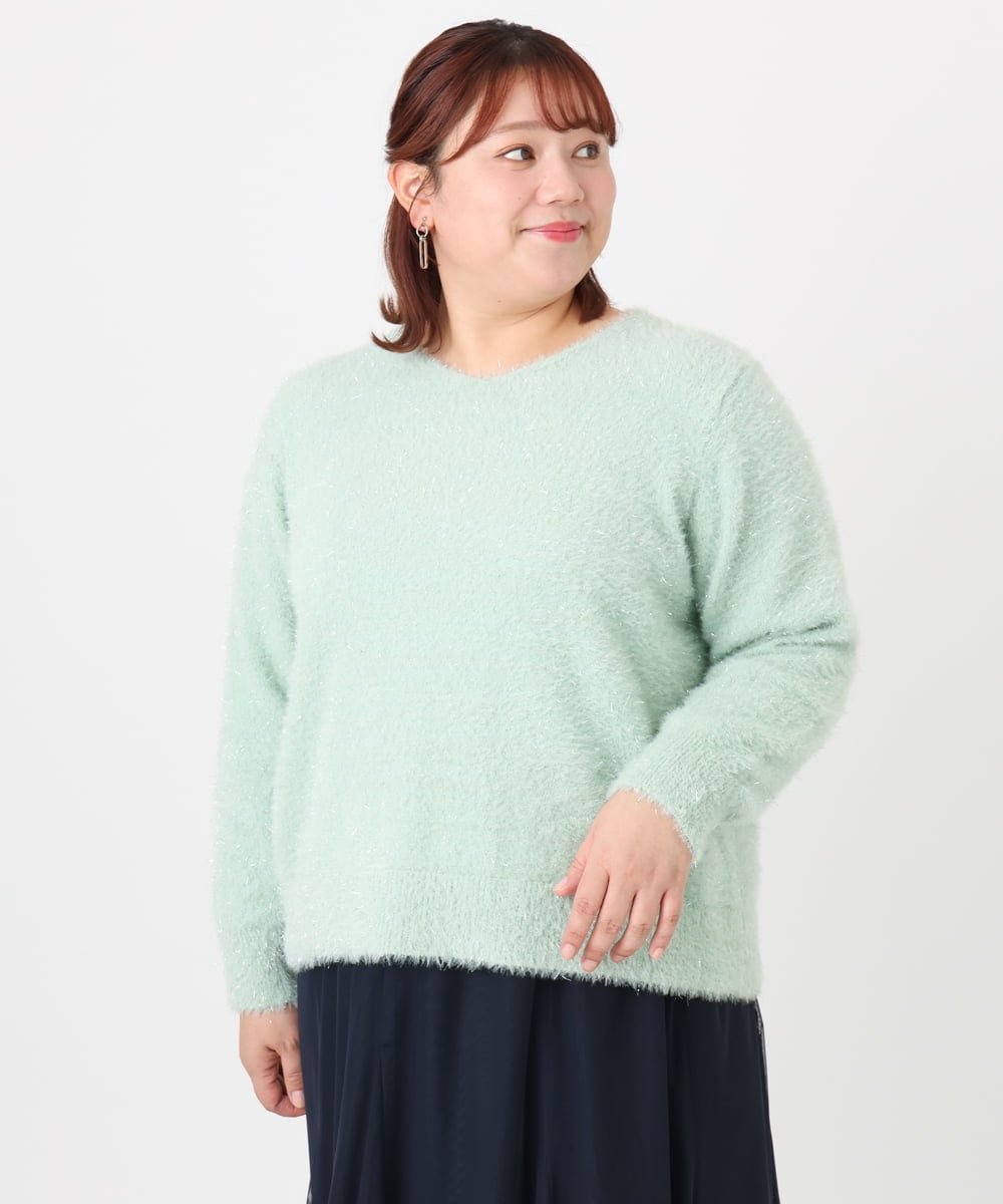【大きいサイズ】キラキラシャギーニット エウルキューブ トップス ニット シルバー