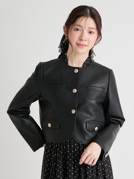 CELFORD レザーライクショートジャケット セルフォード ジャケット・アウター テーラードジャケット・ブレザー ブラック【送料無料】