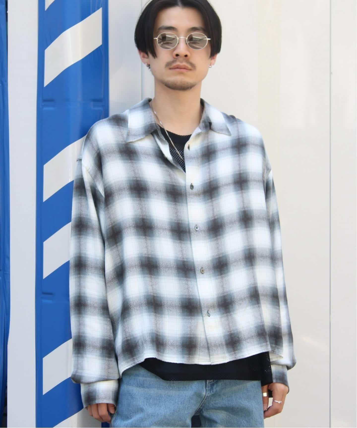WISM NAMELESSNESS / ネームレスネス RAYON LONG SLEEVE SHIRT ウィズム トップス シャツ・ブラウス ブルー ブラック