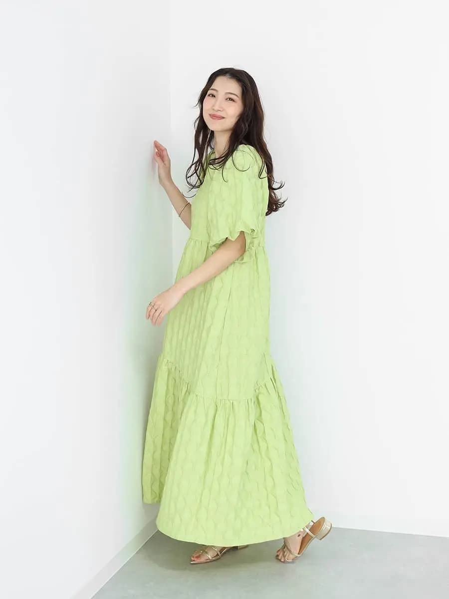 【SALE／60%OFF】Vin ふくれジャガードティアードワンピース ヴァン ワンピース・ドレス その他のワンピース・ドレス ブラック グリーン【送料無料】