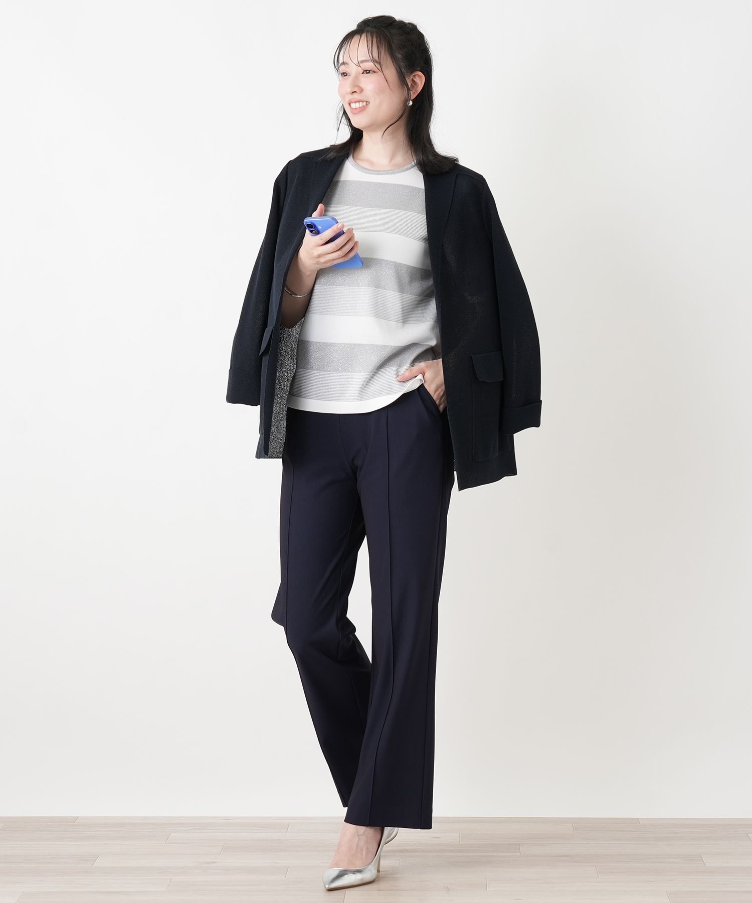 Leilian ウエストゴムストレートパンツ【ROCHAS Premiere】 レリアン パンツ その他のパンツ ネイビー