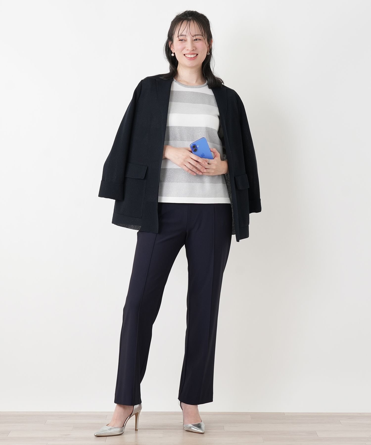 Leilian ウエストゴムストレートパンツ【ROCHAS Premiere】 レリアン パンツ その他のパンツ ネイビー