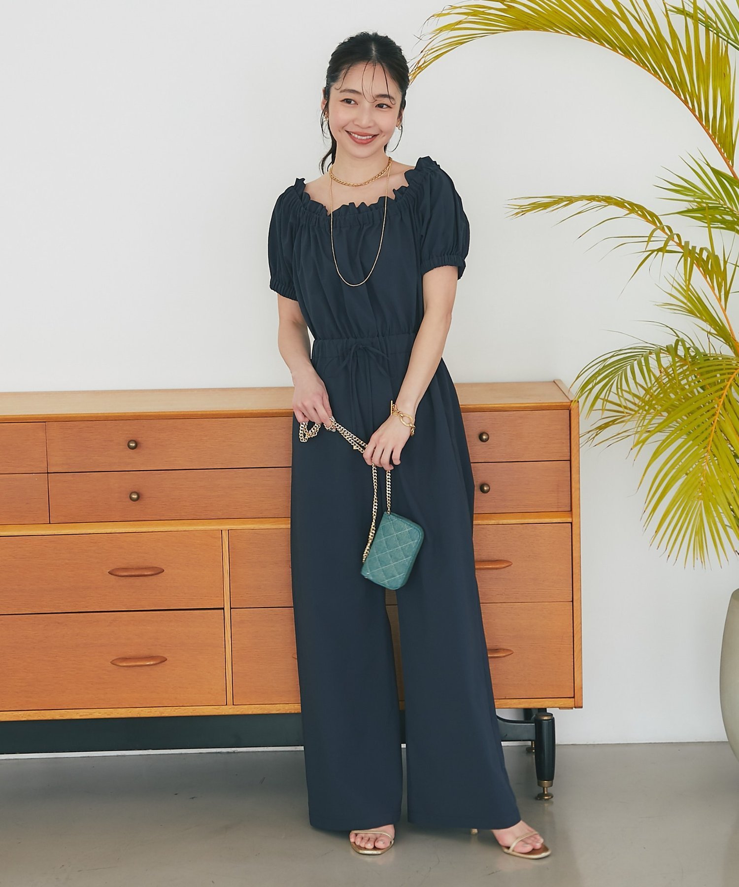 La boutique BonBon 【接触冷感】ドライサッカーオールインワン ラブティックボンボン ワンピース・ドレス その他のワンピース・ドレス ブラック ネイビー