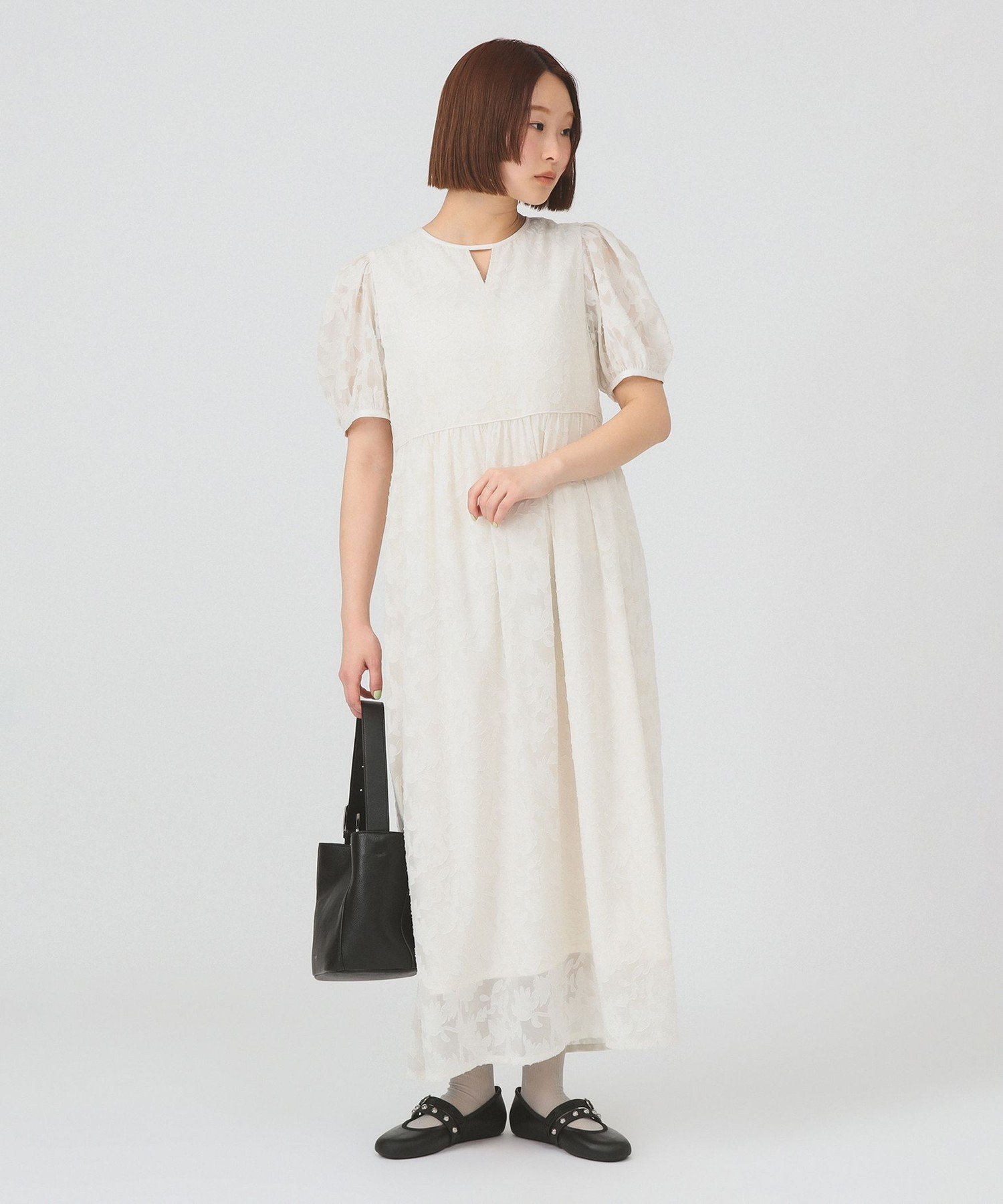 Ray BEAMS ジャガード パフスリーブ ワンピース ビームス ウイメン ワンピース・ドレス その他のワンピース・ドレス ホワイト ブラック【送料無料】