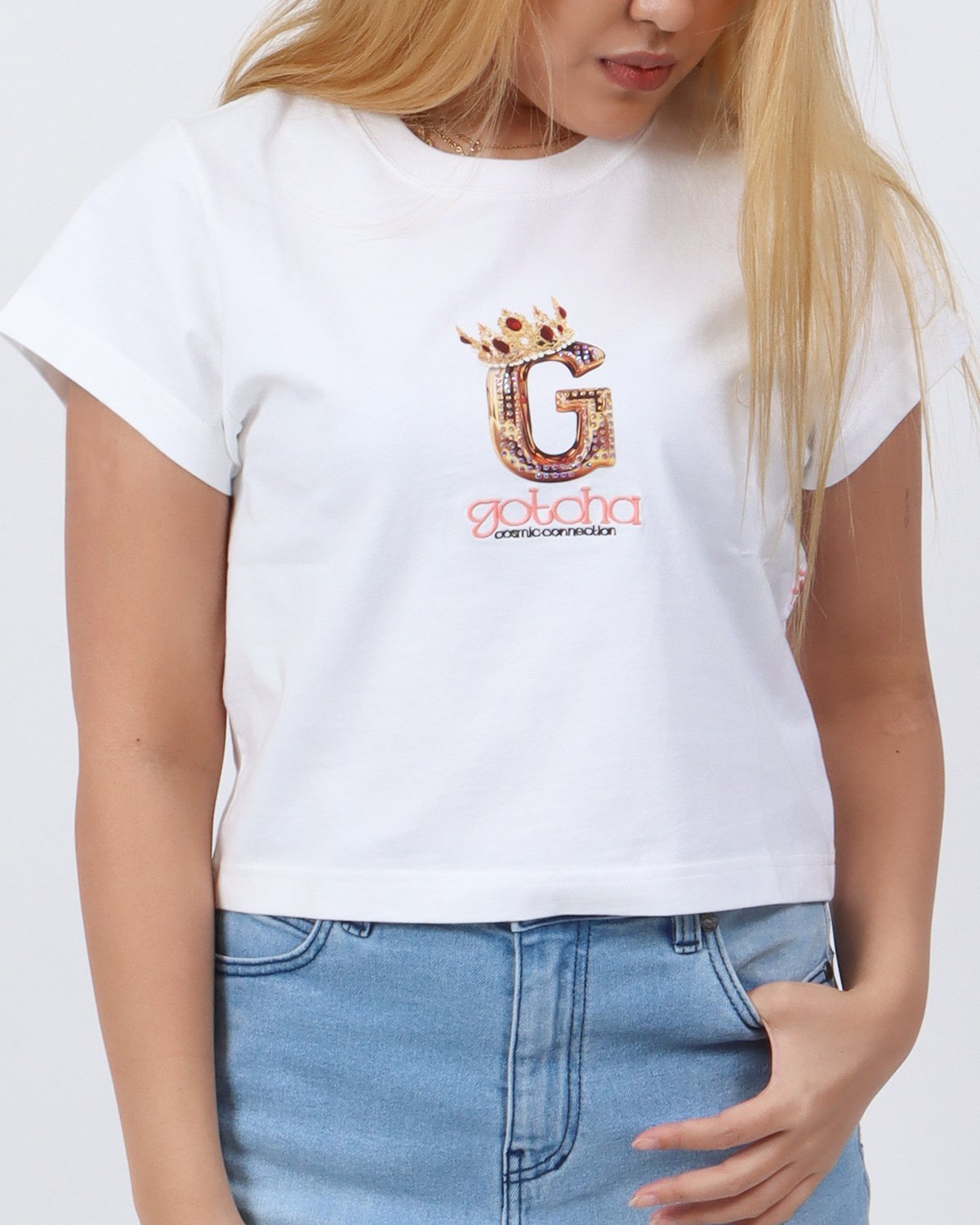 GOTCHA GOTCHA (ガッチャ) ウィメンズ クロップド クラウン T ガッチャ トップス カットソー・Tシャツ ホワイト ブルー ブラック【送料無料】