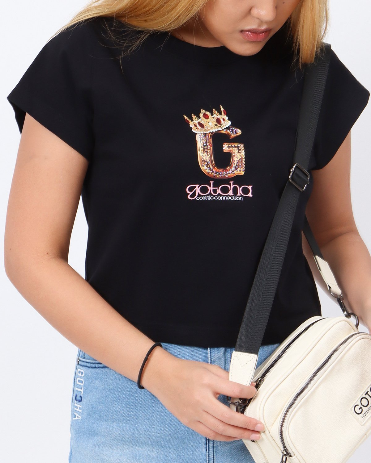 GOTCHA GOTCHA (ガッチャ) ウィメンズ クロップド クラウン T ガッチャ トップス カットソー・Tシャツ ホワイト ブルー ブラック【送料無料】