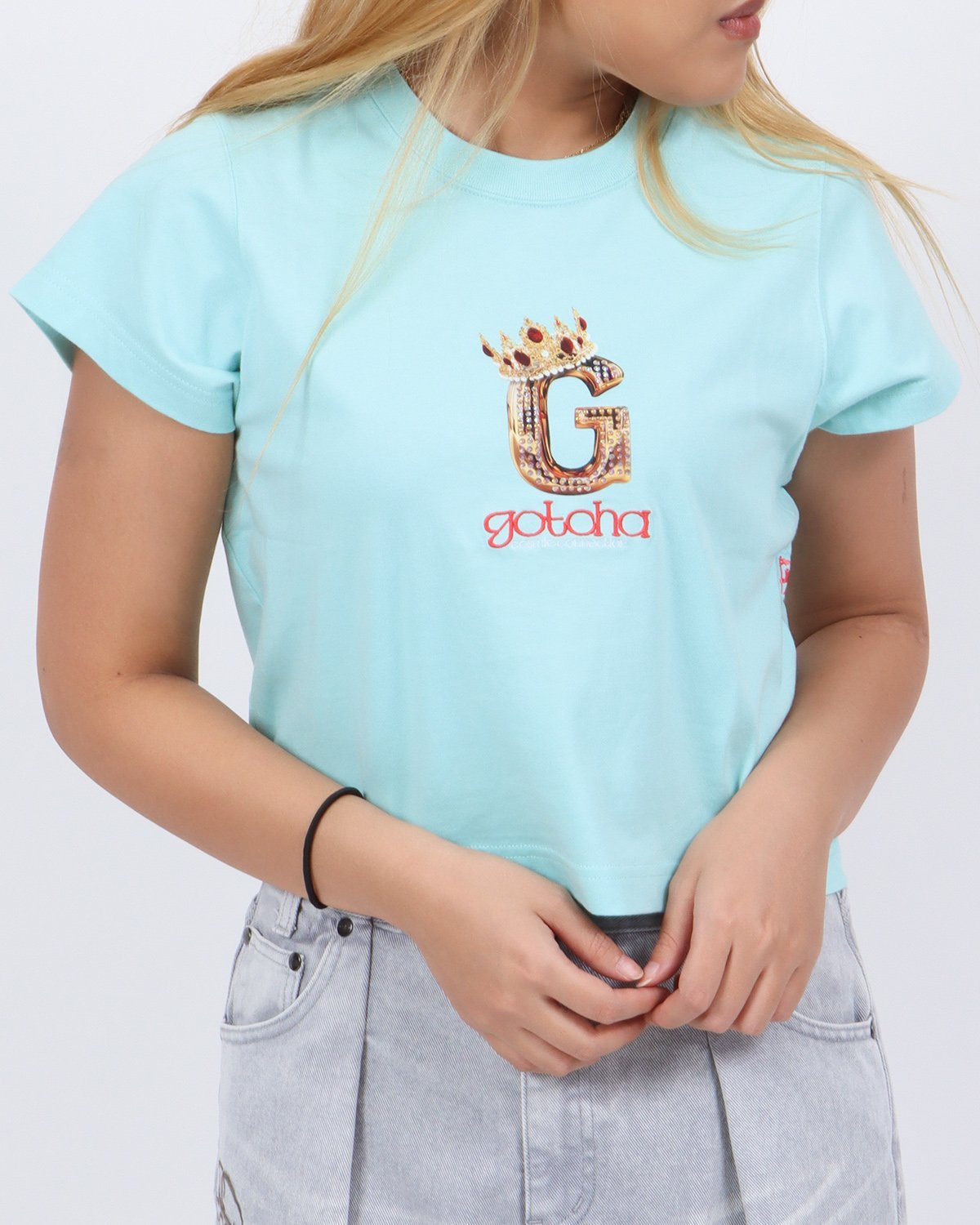 GOTCHA GOTCHA (ガッチャ) ウィメンズ クロップド クラウン T ガッチャ トップス カットソー・Tシャツ ホワイト ブルー ブラック【送料無料】