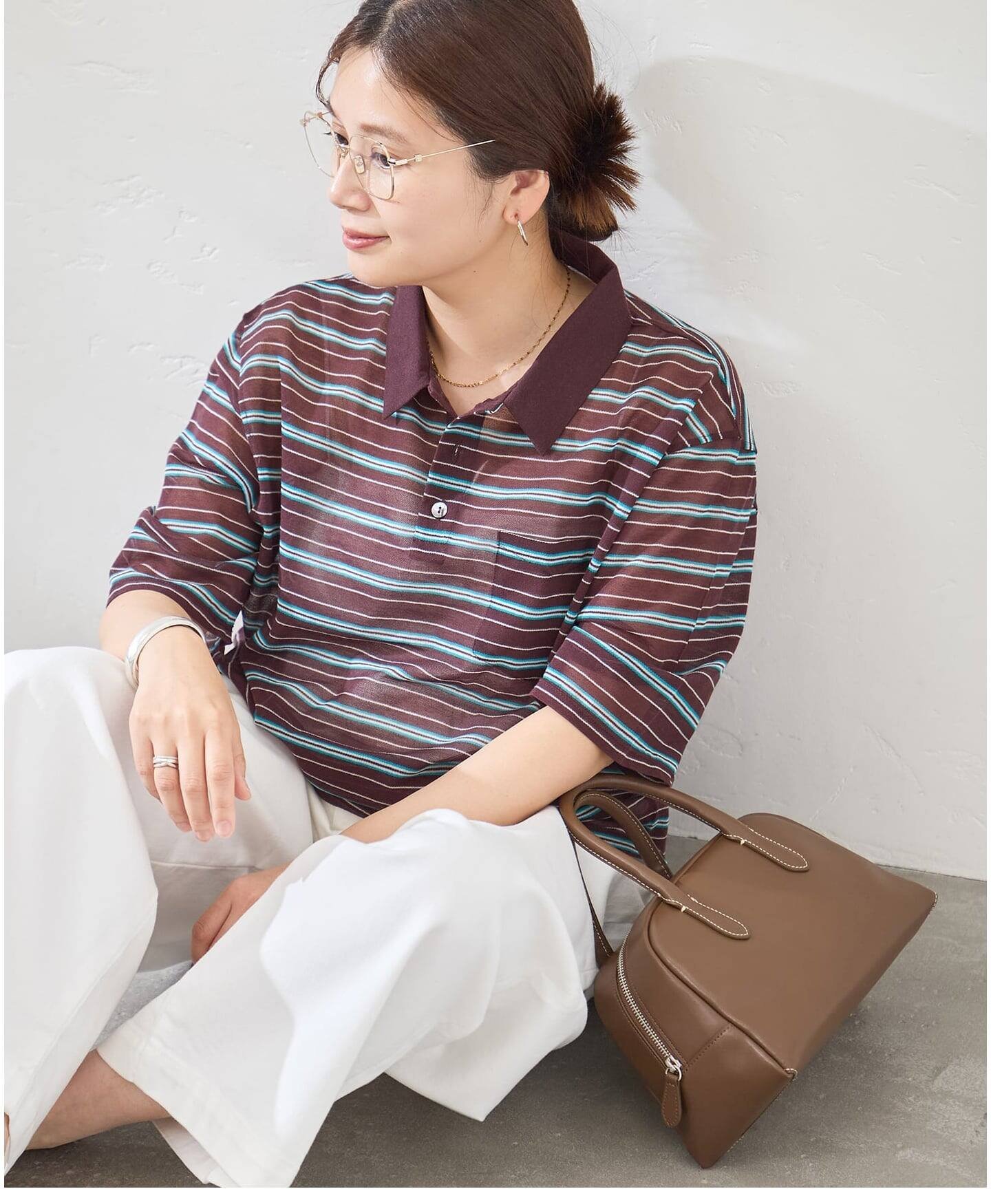 JOURNAL STANDARD シアーカノコボーダーポロシャツ ジャーナル スタンダード トップス カットソー・Tシャツ ブラウン イエロー