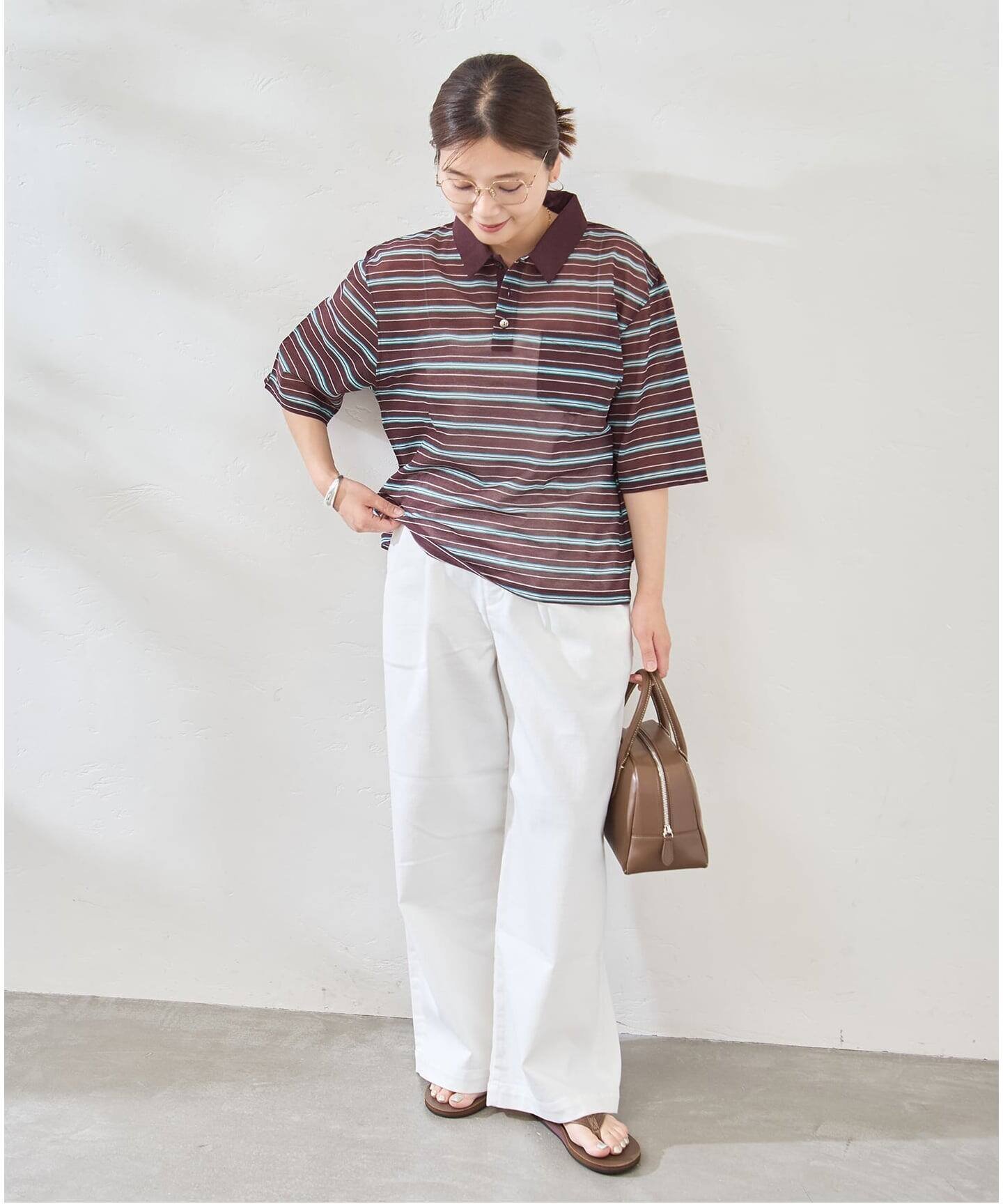 JOURNAL STANDARD シアーカノコボーダーポロシャツ ジャーナル スタンダード トップス カットソー・Tシャツ ブラウン イエロー