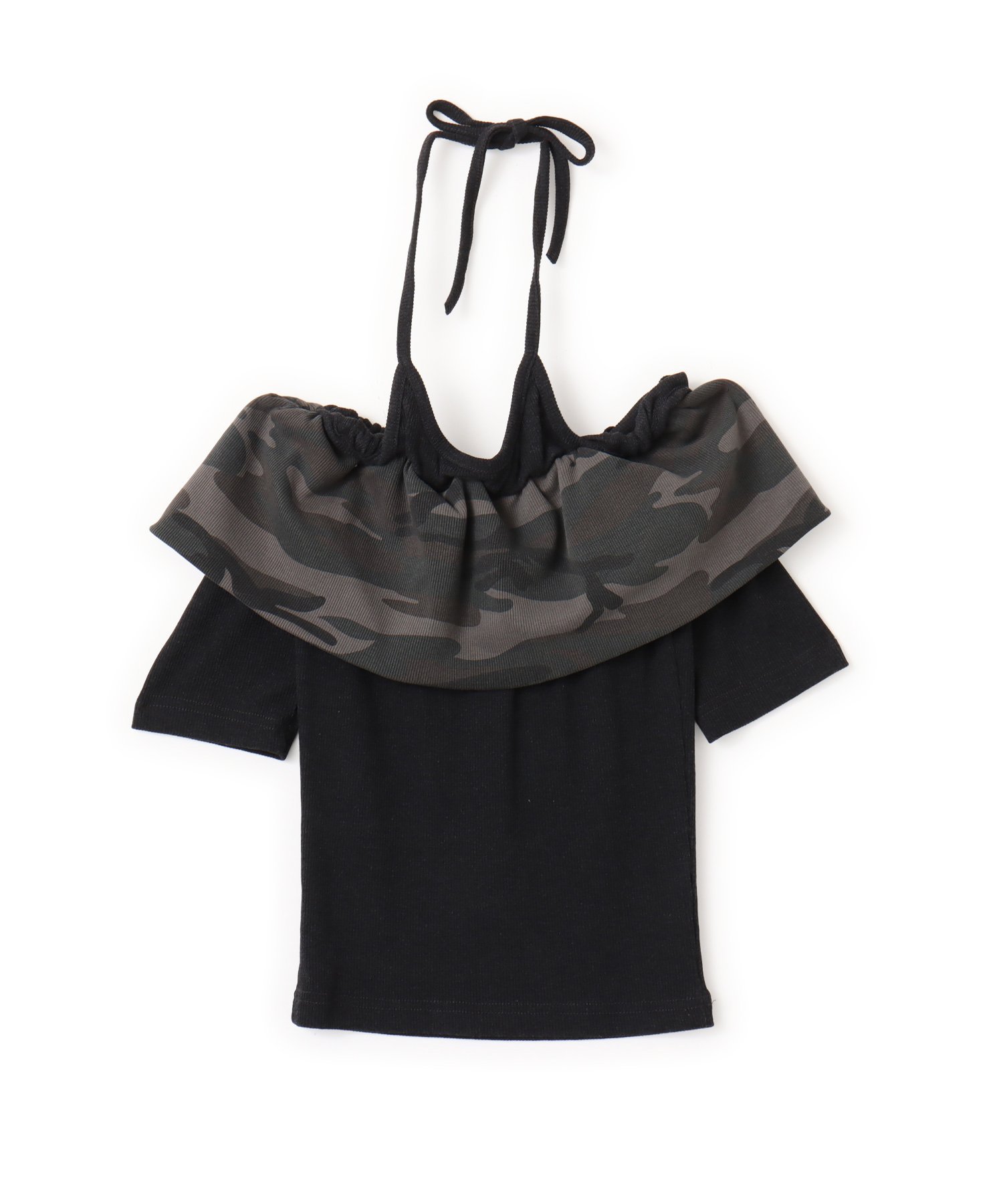 atmos pink atmos pink Layered Camouflage Off-Shoulder Top BLACK アトモス トップス その他のトップス ブラック