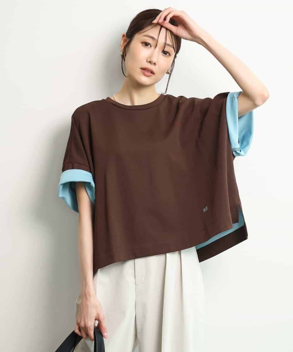 MK MICHEL KLEIN [洗える]配色デザイン コットン混カットソー エムケーミッシェルクラン トップス カットソー・Tシャツ ブラウン ブラック