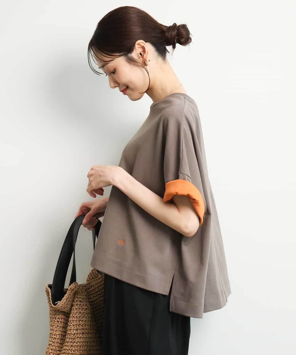 MK MICHEL KLEIN [洗える]配色デザイン コットン混カットソー エムケーミッシェルクラン トップス カットソー・Tシャツ ブラウン ブラック