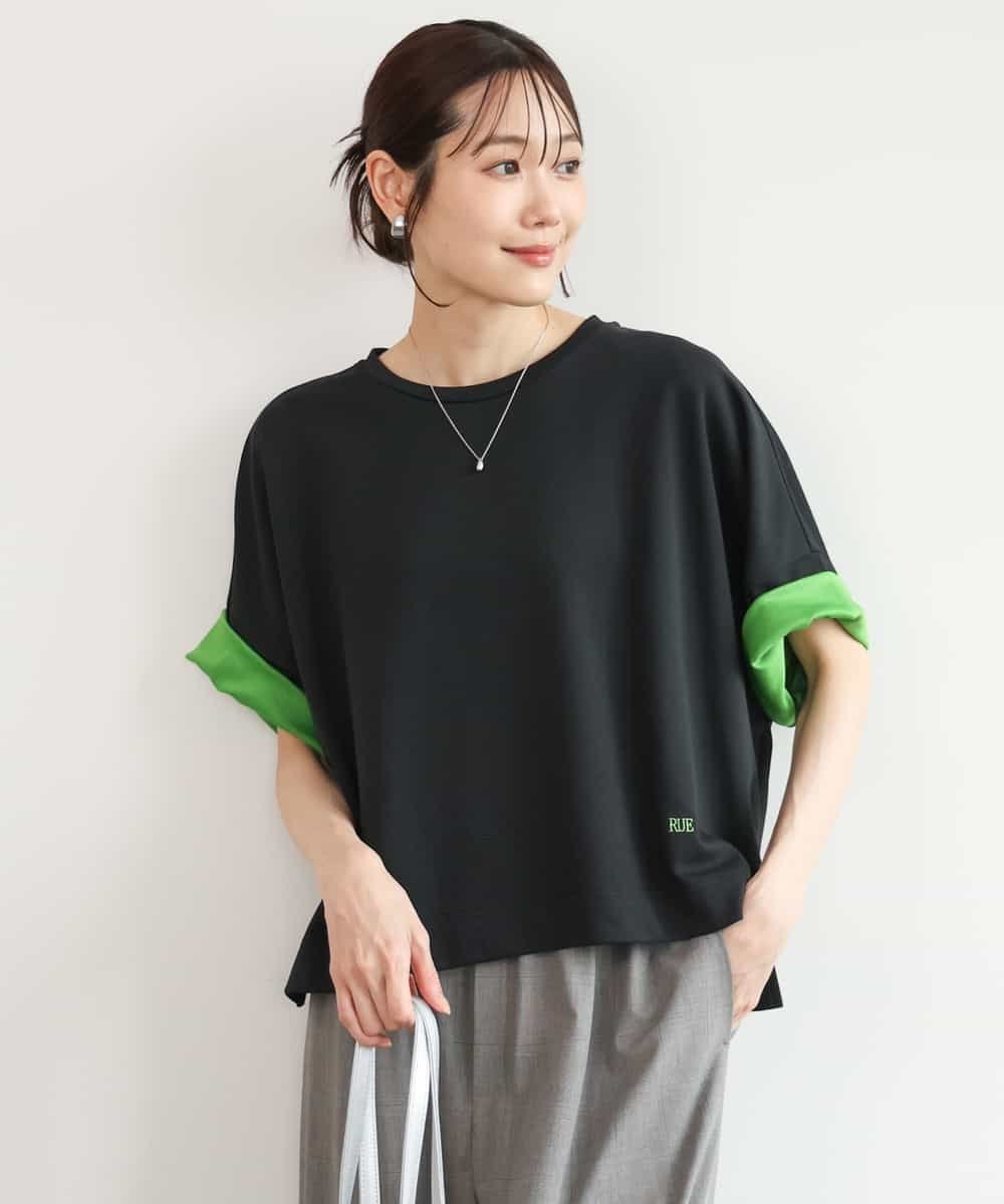 MK MICHEL KLEIN [洗える]配色デザイン コットン混カットソー エムケーミッシェルクラン トップス カットソー・Tシャツ ブラウン ブラック