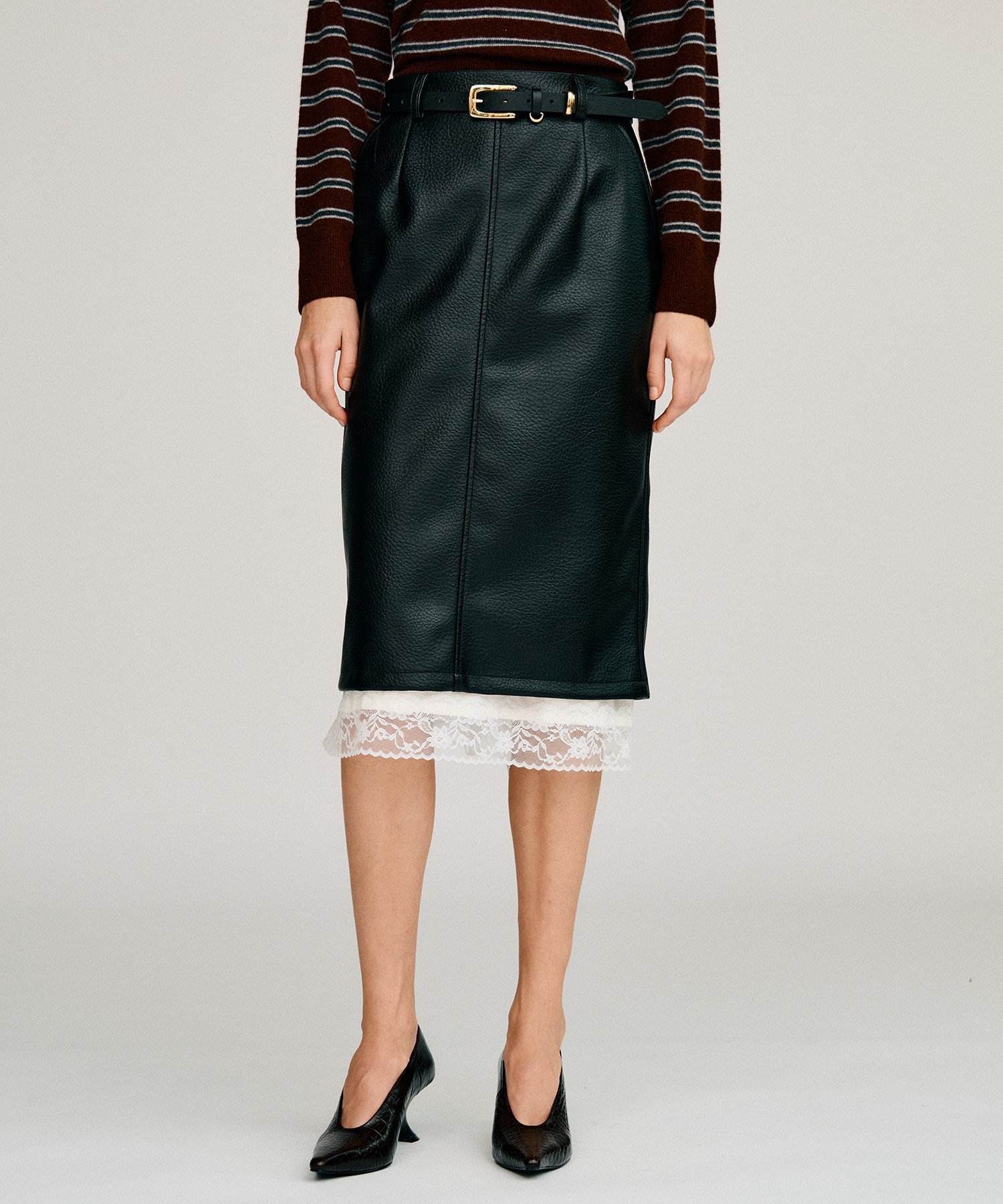PRANK PROJECT レイヤードヘムシンセティックレザースカート / Layered Hem Synthetic Leather Skirt プランク プロジェクト スカート その他のスカート ブラック【送料無料】