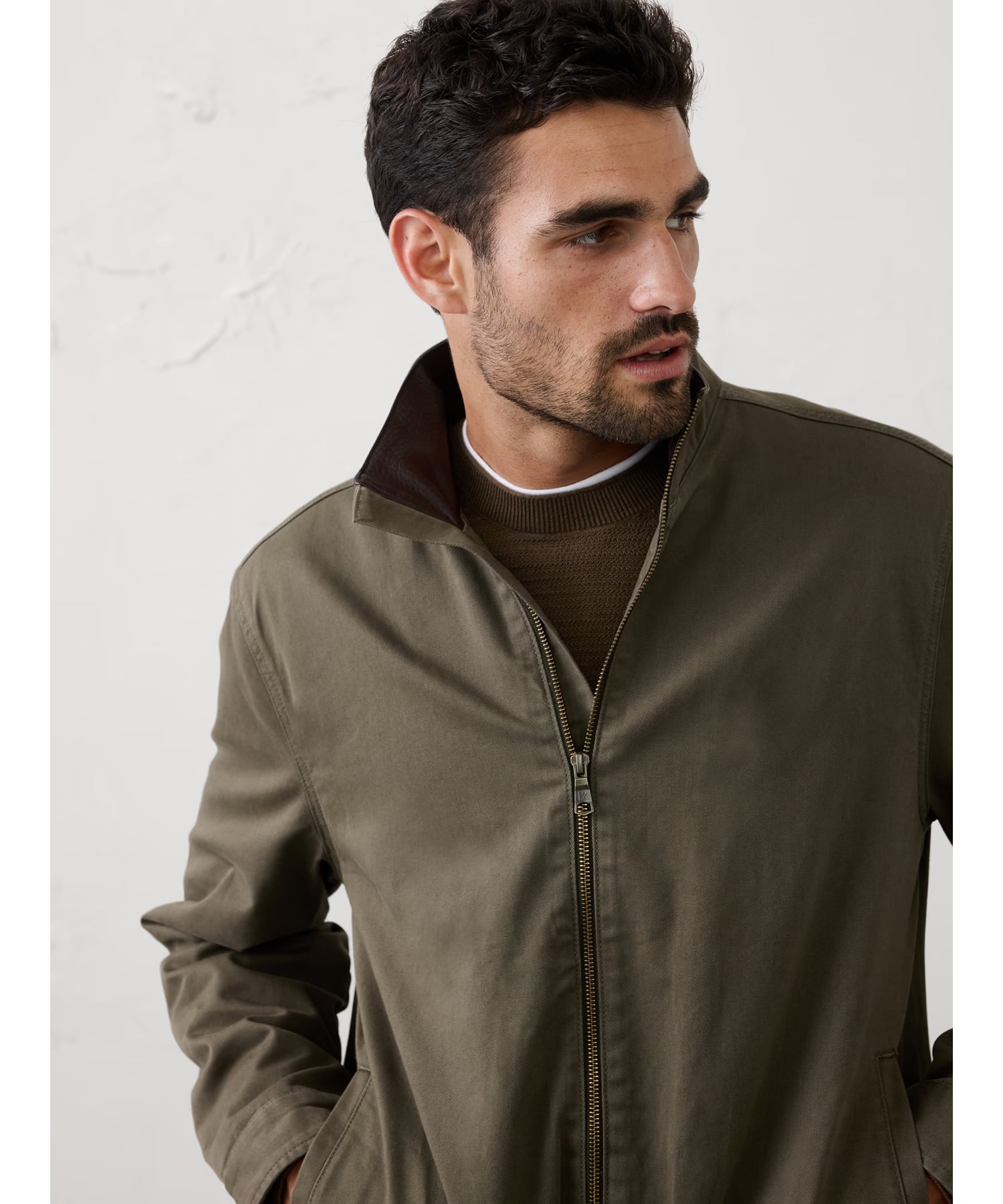 BANANA REPUBLIC FACTORY STORE (M)ピーチドコットンジップジャケット バナナ・リパブリック ファクトリーストアー ジャケット・アウター ブルゾン・ジャンパー カーキグリーン【送料無料】