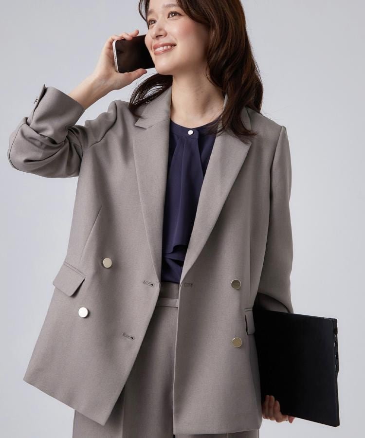 SHOO・LA・RUE 【セットアップ可/通勤/洗濯機可/SS-LL】オンオフ使える ダブルブレストジャケット シューラルー ジャケット・アウター テーラードジャケット・ブレザー ネイビー【送料無料】