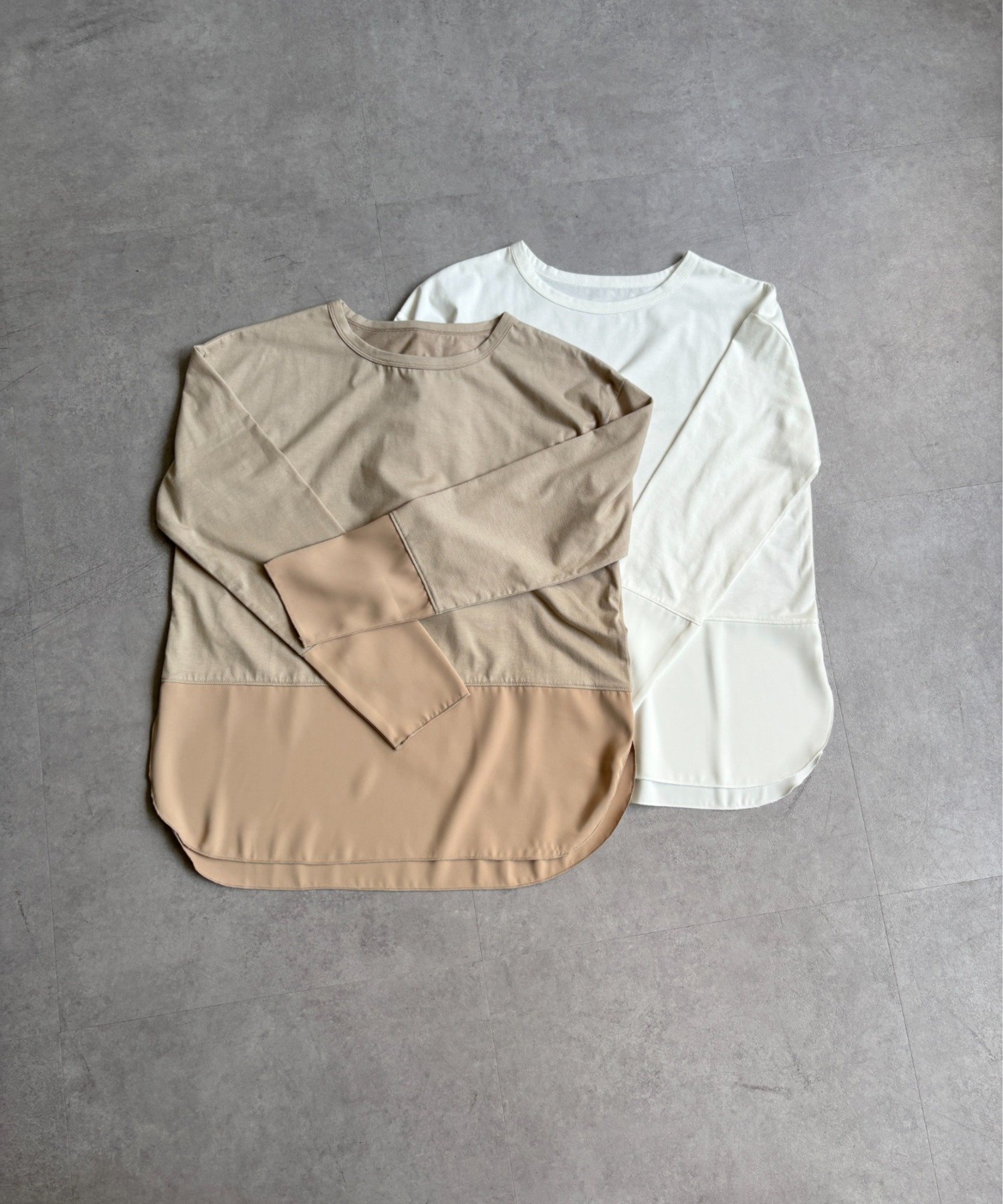 Jena espace merveilleux 裾袖トロミ切替カットソー ジェナエスパスメルヴェイユ トップス カットソー・Tシャツ ベージュ ホワイト