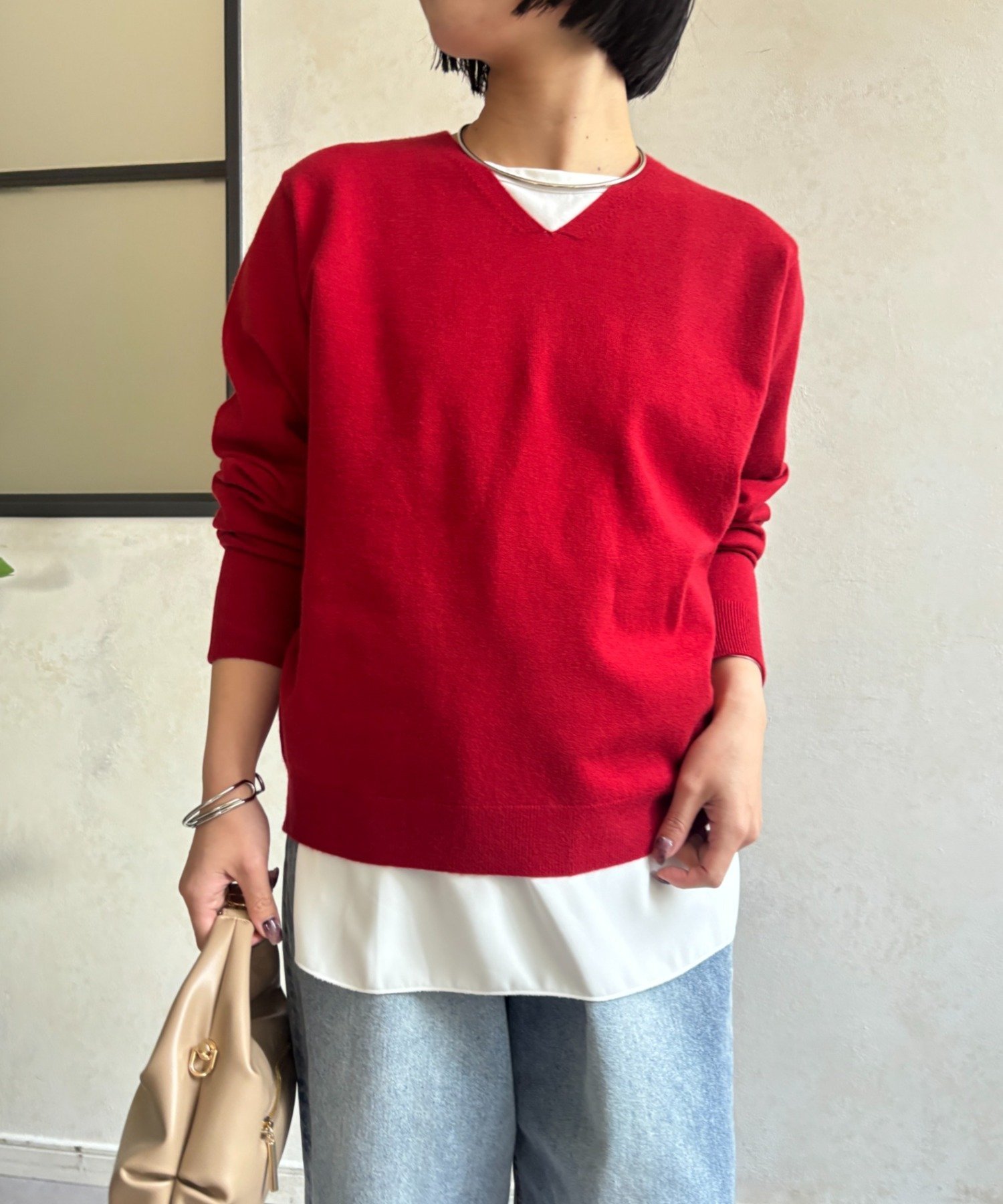 Jena espace merveilleux 裾袖トロミ切替カットソー ジェナエスパスメルヴェイユ トップス カットソー・Tシャツ ベージュ ホワイト