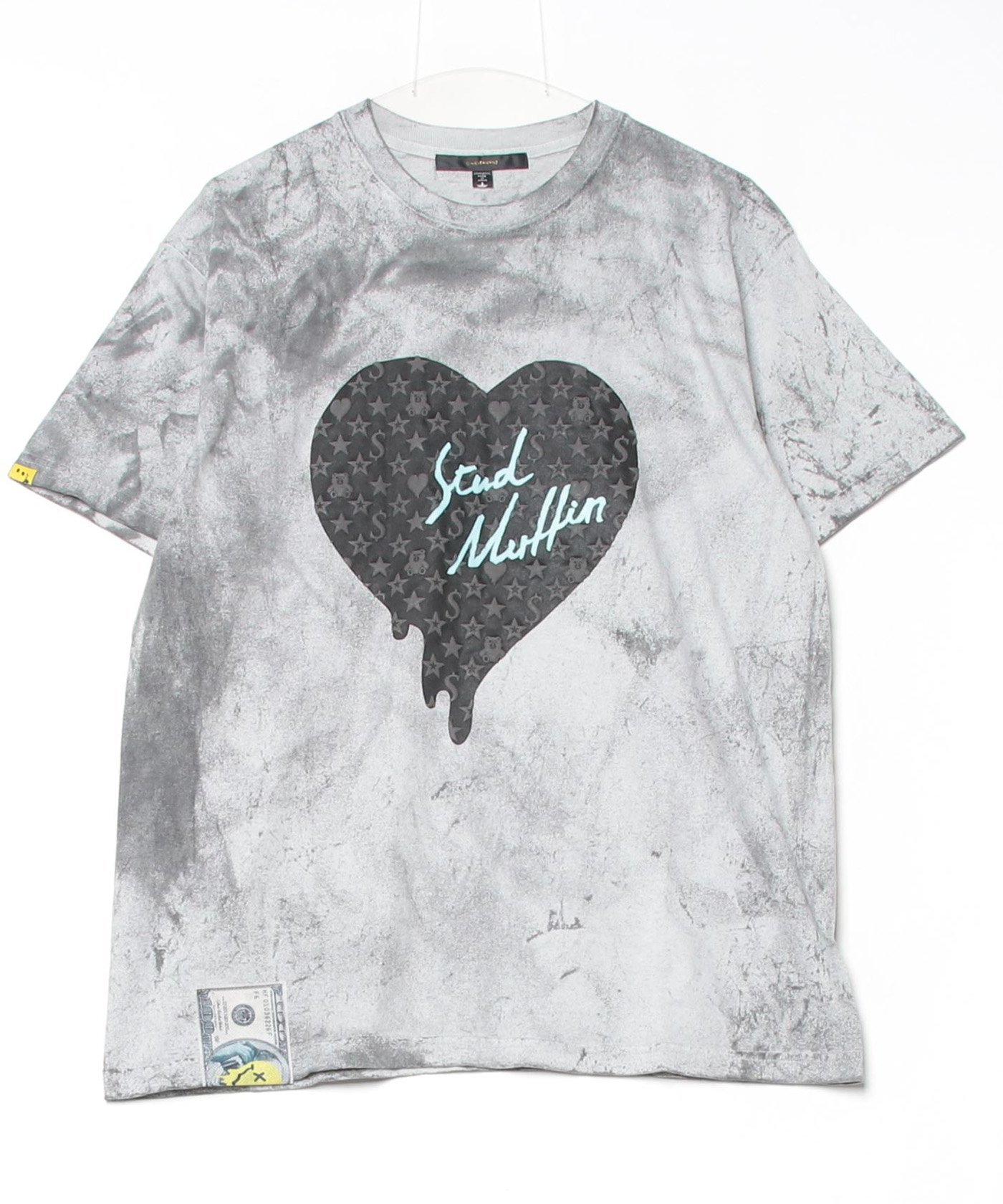 ROYAL FLASH STUD MUFFIN/スタッドマフィン/HEART ピグメント SS TEE ロイヤルフラッシュ トップス カットソー・Tシャツ ブラック