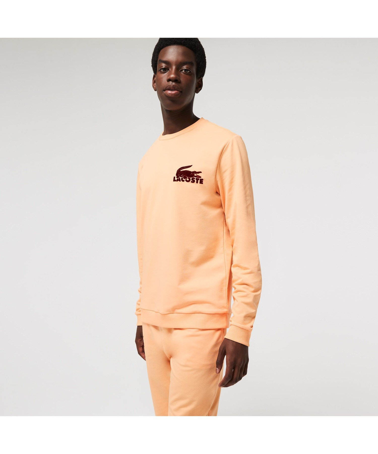 LACOSTE コットンフリーススウェットシャツ ラコステ カットソー スウェット グレー ホワイト オレンジ【送料無料】