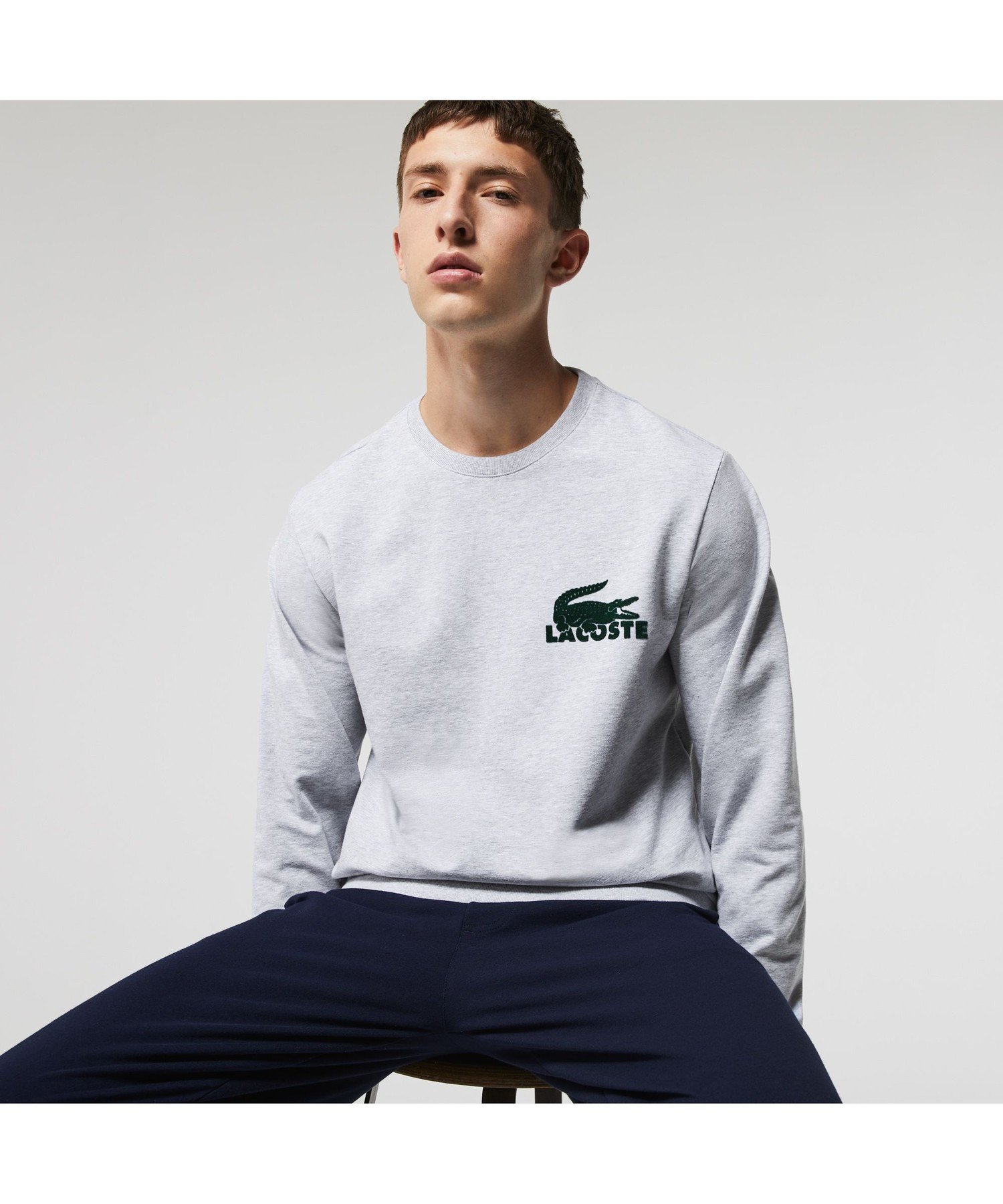 LACOSTE コットンフリーススウェットシャツ ラコステ カットソー スウェット グレー ホワイト オレンジ【送料無料】