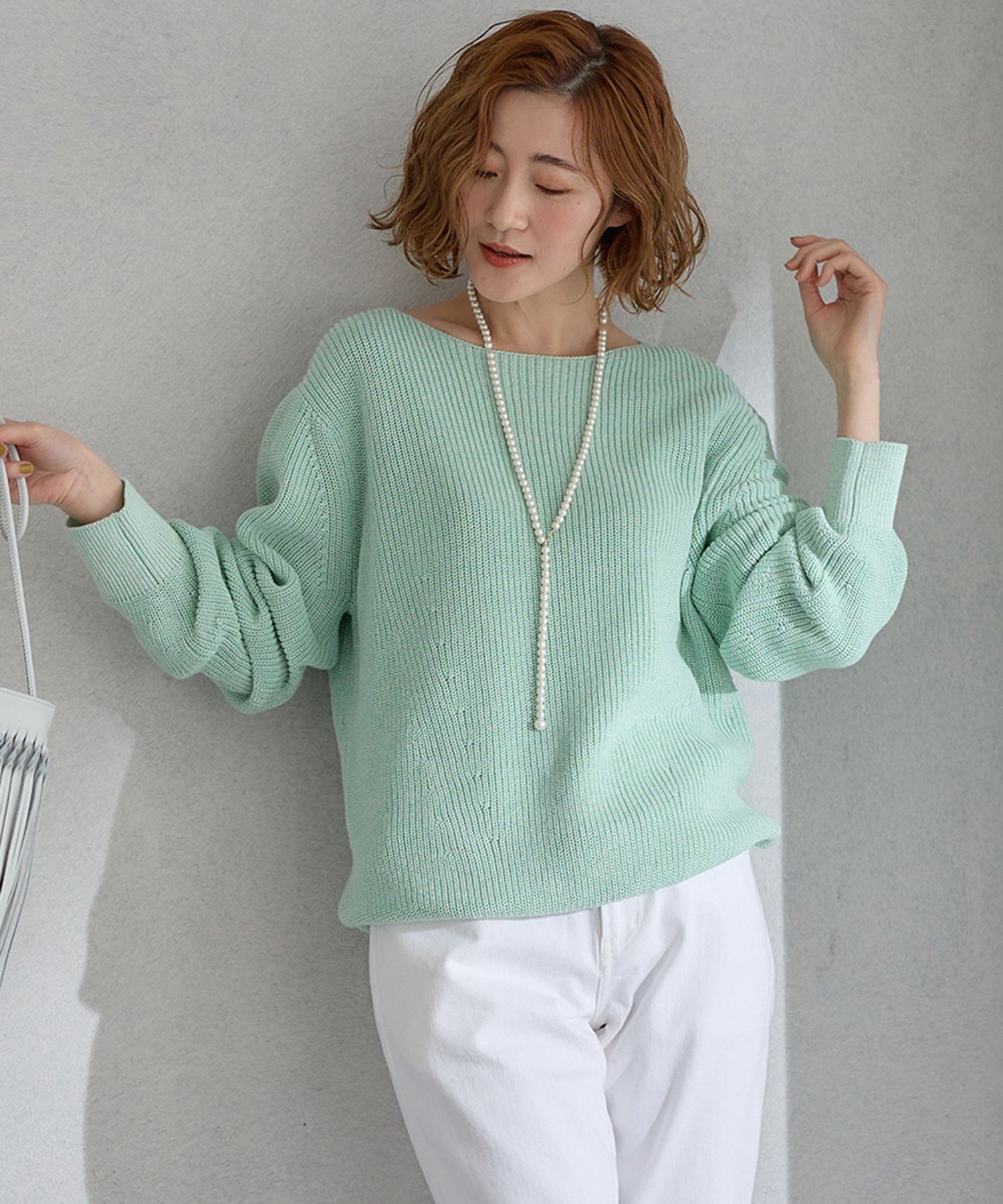 23区 L 【洗える】コットンギマ ボートネック ニット ニジュウサンク トップス ニット グリーン イエロー ベージュ
