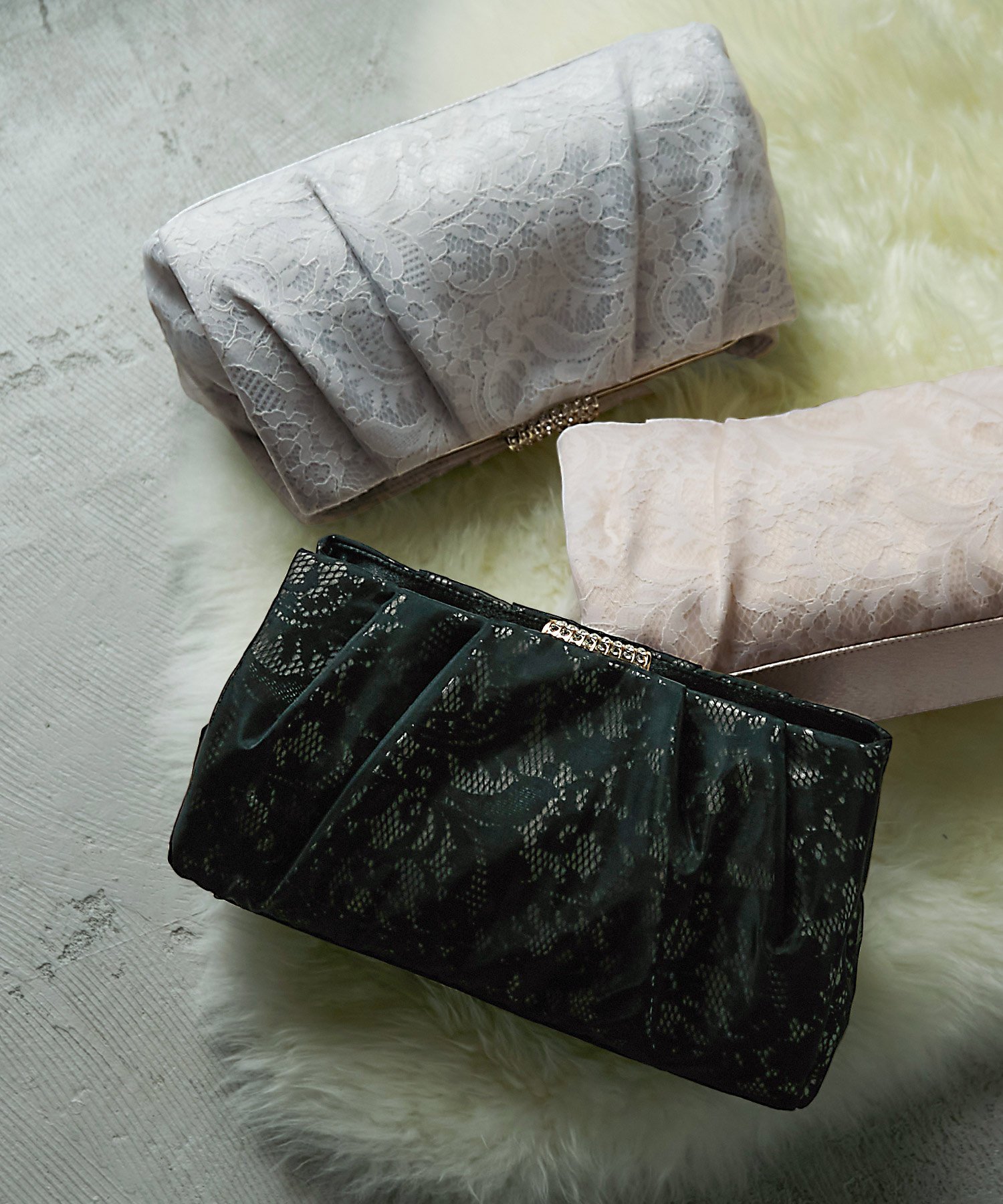 niana レース&オーガンジー3wayパーティーバッグ ビーフラット バッグ クラッチバッグ ベージュ シルバー ブラック【送料無料】