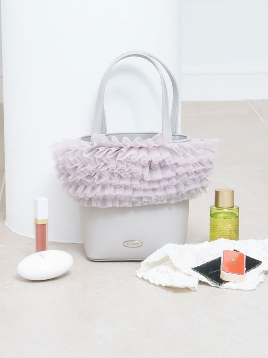 LILY BROWN 【オフィシャル・MASHアプリ限定カラー】チュール切り替え3wayトート リリーブラウン バッグ トートバッグ ホワイト グレー ピンク【送料無料】