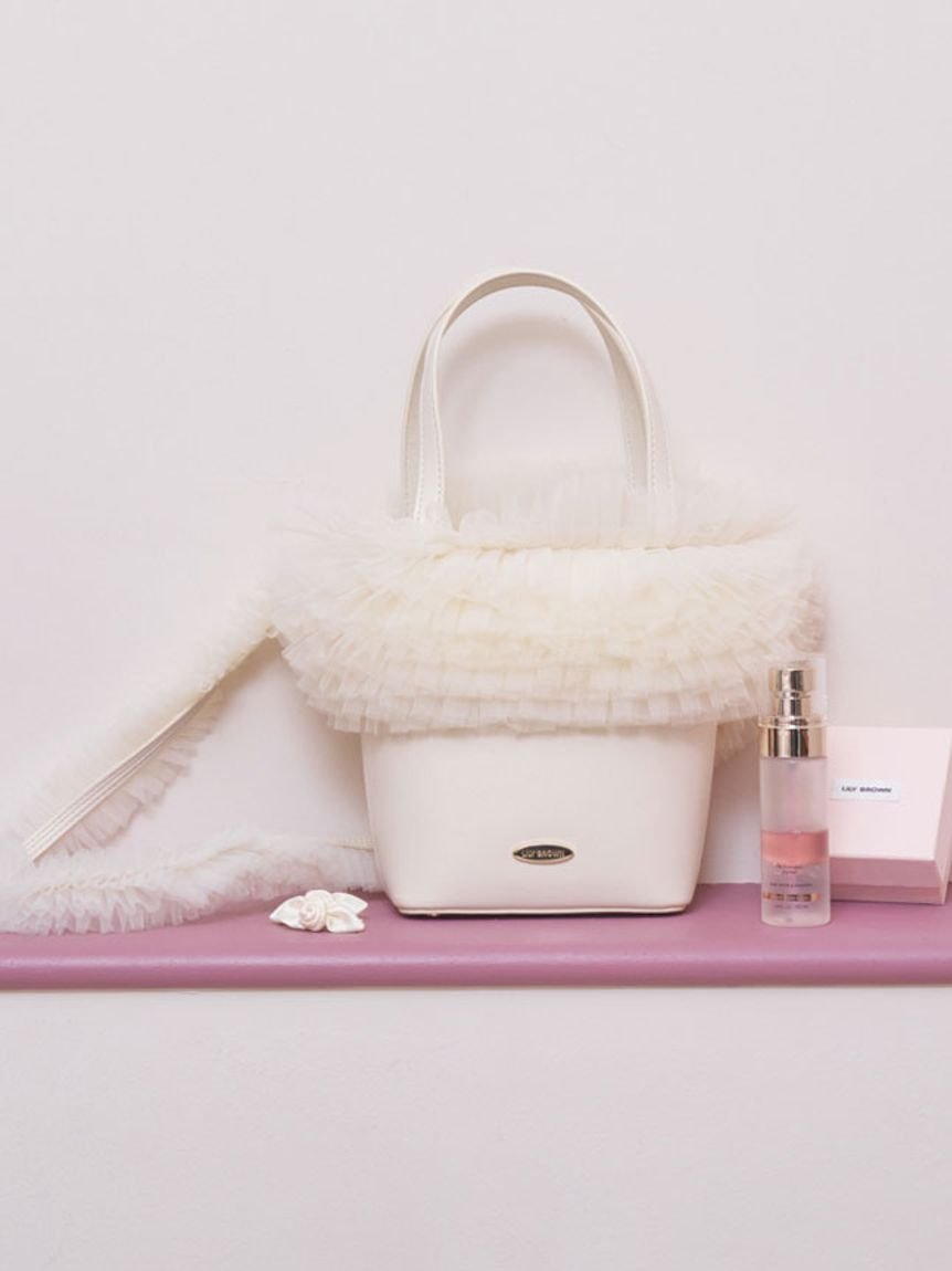 LILY BROWN 【オフィシャル・MASHアプリ限定カラー】チュール切り替え3wayトート リリーブラウン バッグ トートバッグ ホワイト グレー ピンク【送料無料】