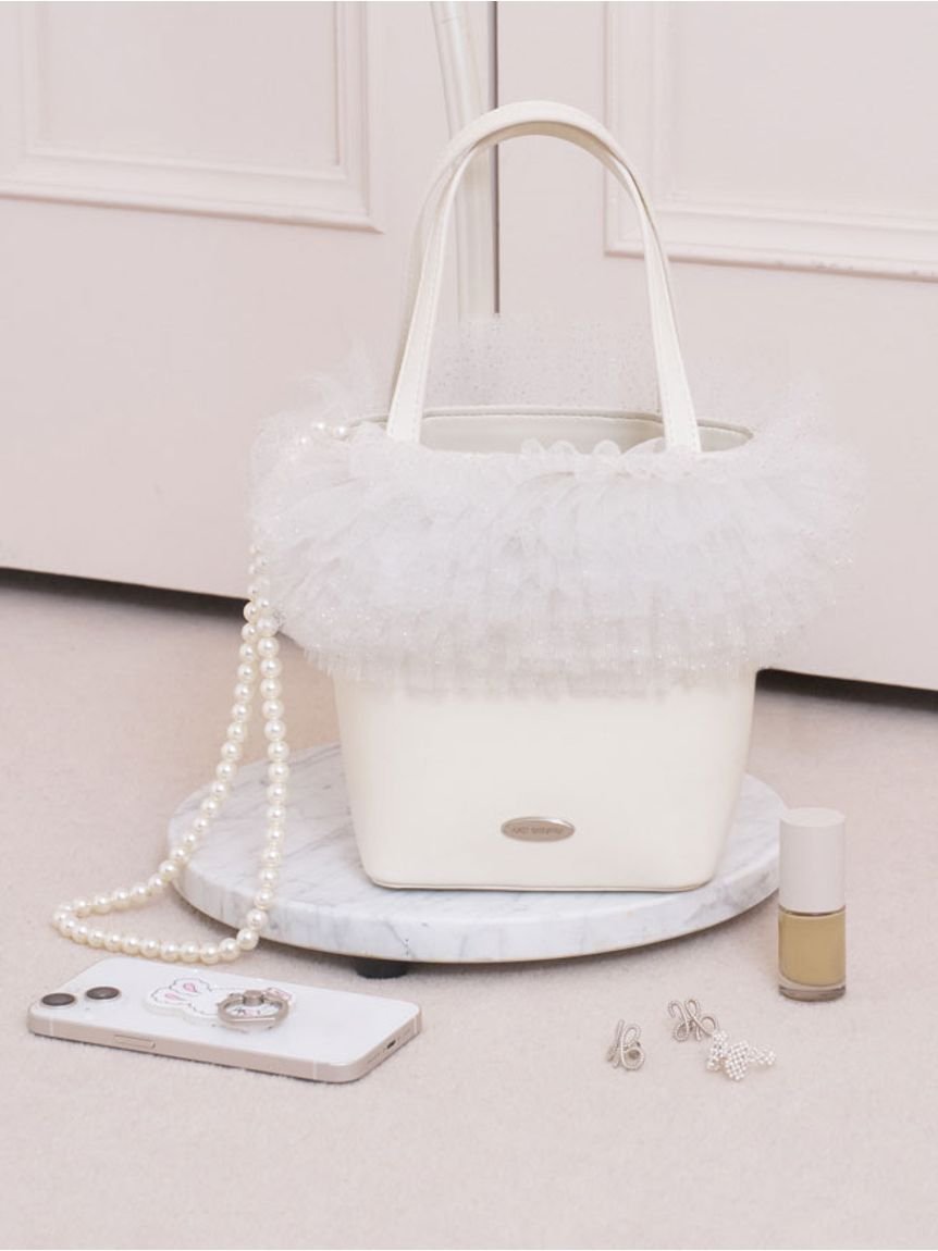 LILY BROWN 【オフィシャル・MASHアプリ限定カラー】チュール切り替え3wayトート リリーブラウン バッグ トートバッグ ホワイト グレー ピンク【送料無料】