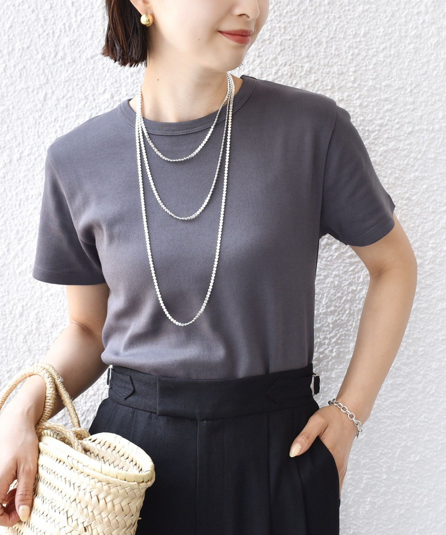 SHIPS WOMEN オーガニック コットン スムース TEE シップス トップス カットソー・Tシャツ ネイビー ブラウン グレー ホワイト【送料無料】