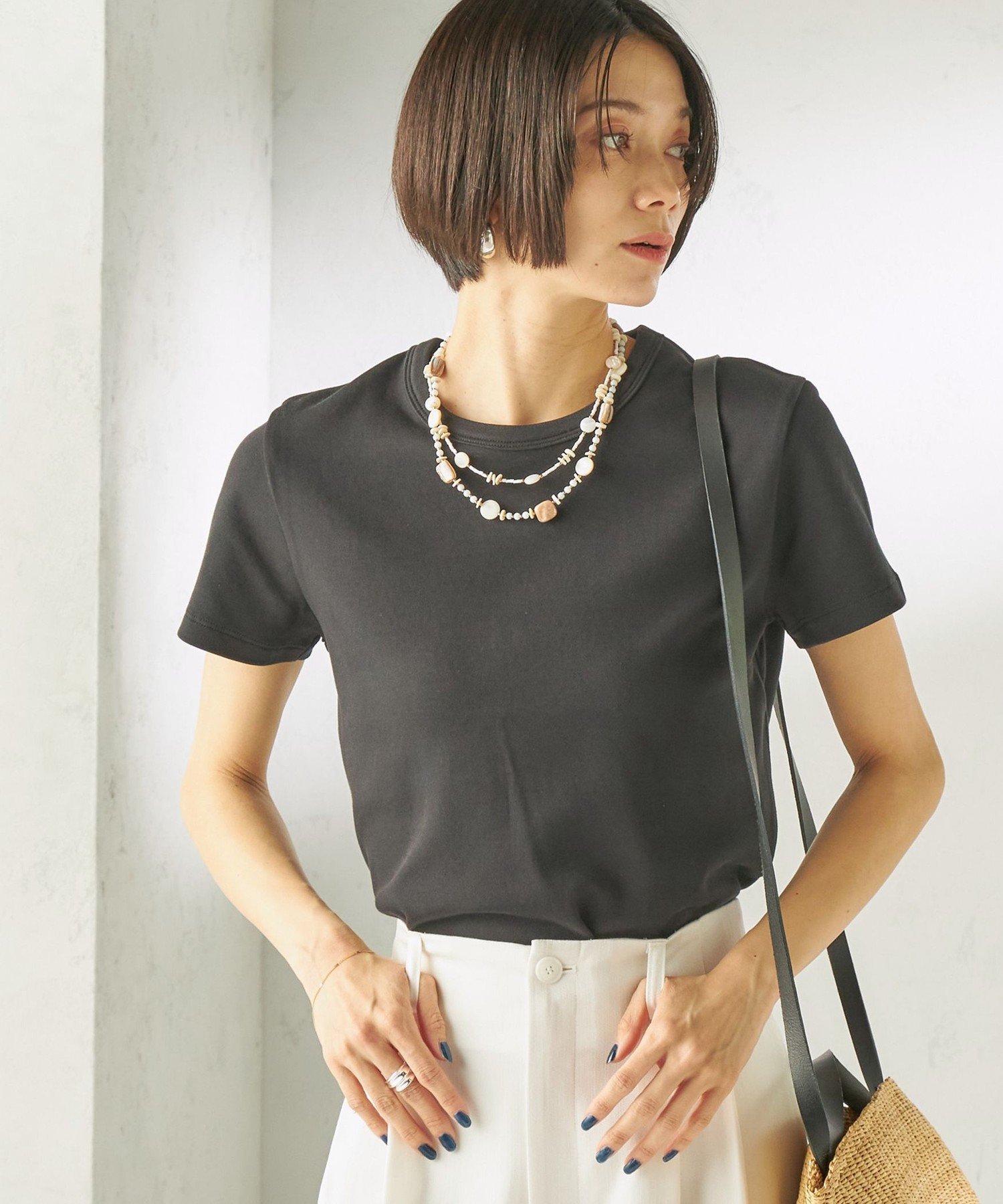 SHIPS WOMEN オーガニック コットン スムース TEE シップス トップス カットソー・Tシャツ ブラック ネイビー ブラウン グレー ホワイト【送料無料】