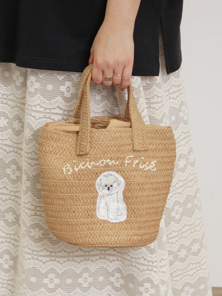 Samansa Mos2 ドッグ刺繍カゴバッグ サマンサモスモス バッグ ハンドバッグ ブラウン ホワイト【送料無料】のサムネイル