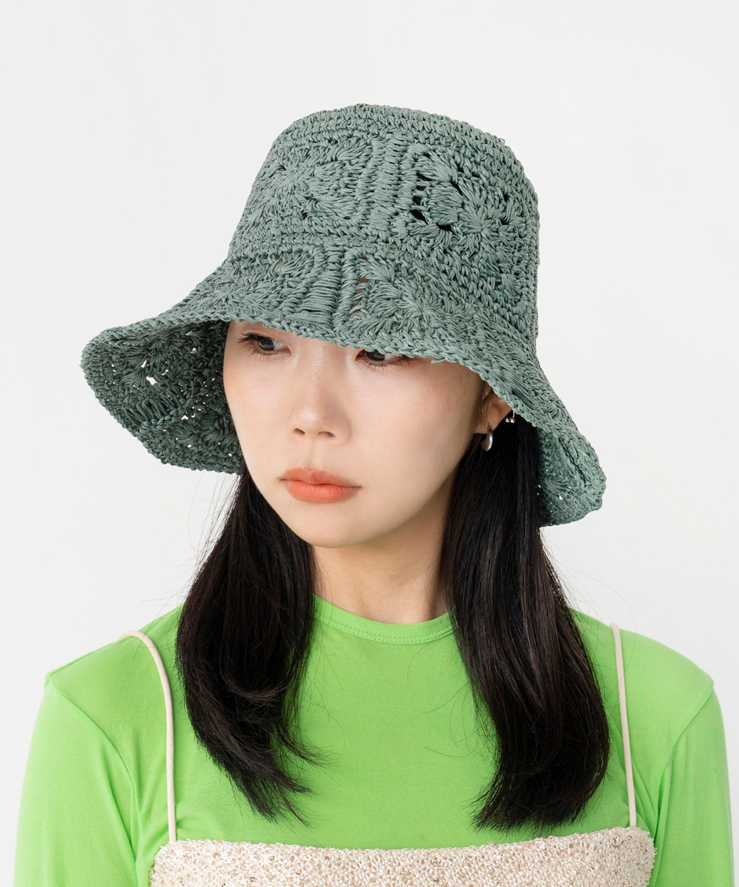【SALE／50%OFF】CONTROL FREAK/CTFK CONTROL FREAK(コントロールフリーク)ペーパー柄編みバケットハット キャセリーニ 帽子 ハット グリーン ブラック ホワイト